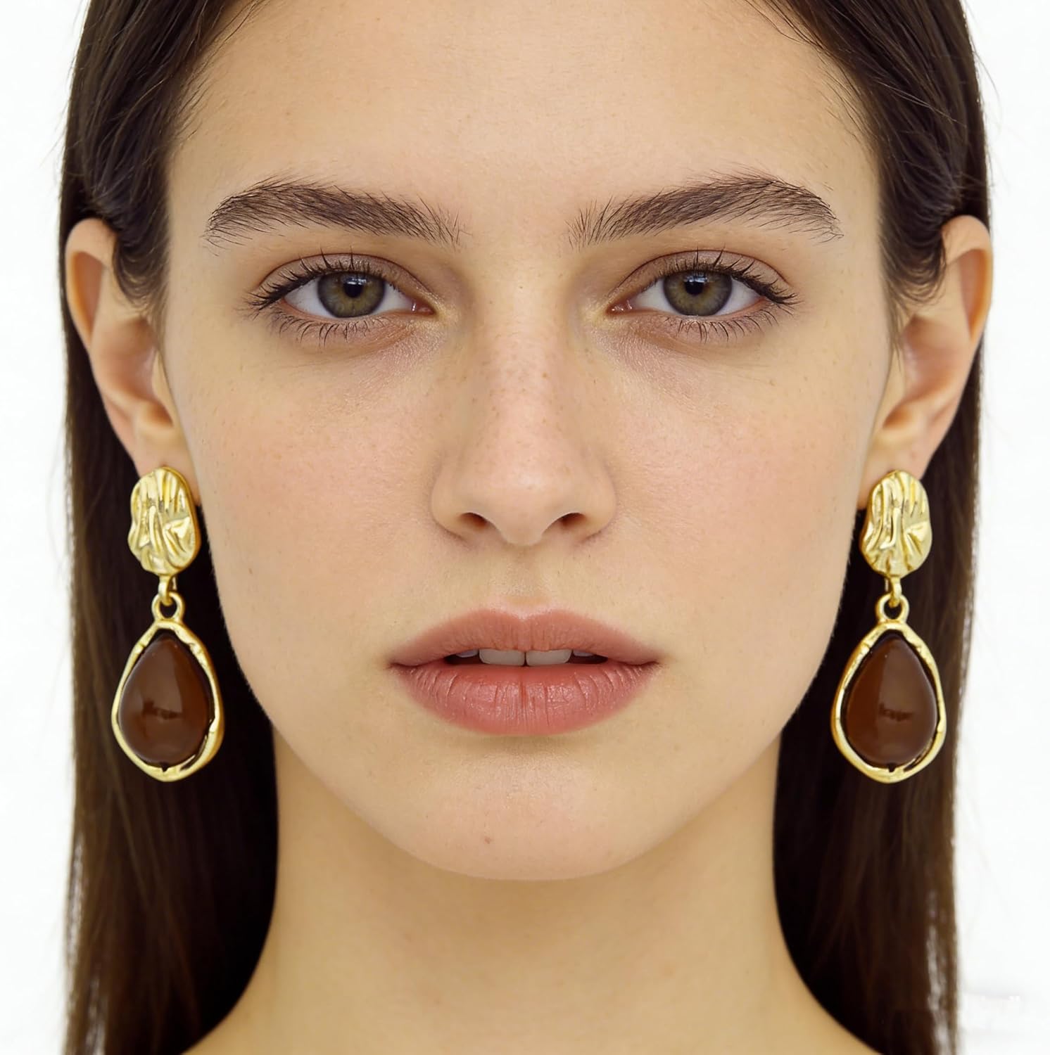 Irregular Amber Earrings for Women Geometric Brown Earrings Gold Statement Earring Asymmetric Crystal Earrings Trendy Vintage Jewelry - Image 4