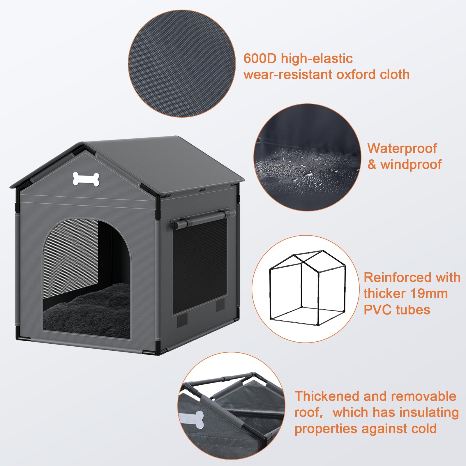 ドッグハウス Dog House Indoor, Large Doghouse Soft with Frame, Waterproof Pet