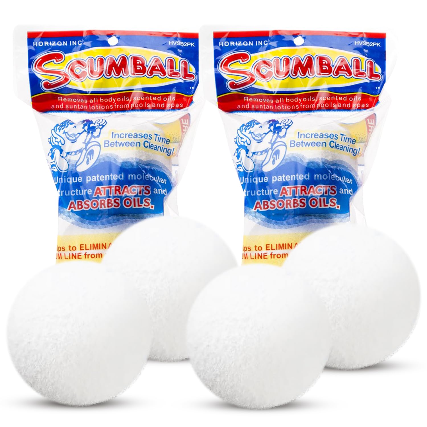 Scumballs for Hot Tub Scum Absorber & Pool Spa Surface Cleaner | Reusable 3-inch Foam Ball Absorbs Oils, hot tub Sponge scum Absorber | Hot Tub Accessories Prevents Scum Lines & Filter Clogs | 4 Pack