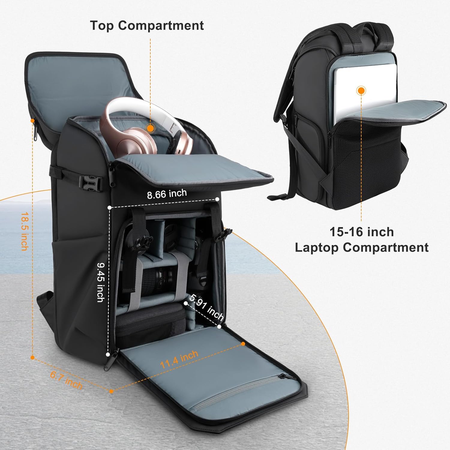 MOSISO Camera Backpack, DSLR/SLR/Mirrorless Camera Bag with Top Flap Pocket, Photography Backpack with 15-16 inch Laptop Compartment&Tripod Holder&Rain Cover Compatible with Canon/Nikon/Sony, Black - Image 4