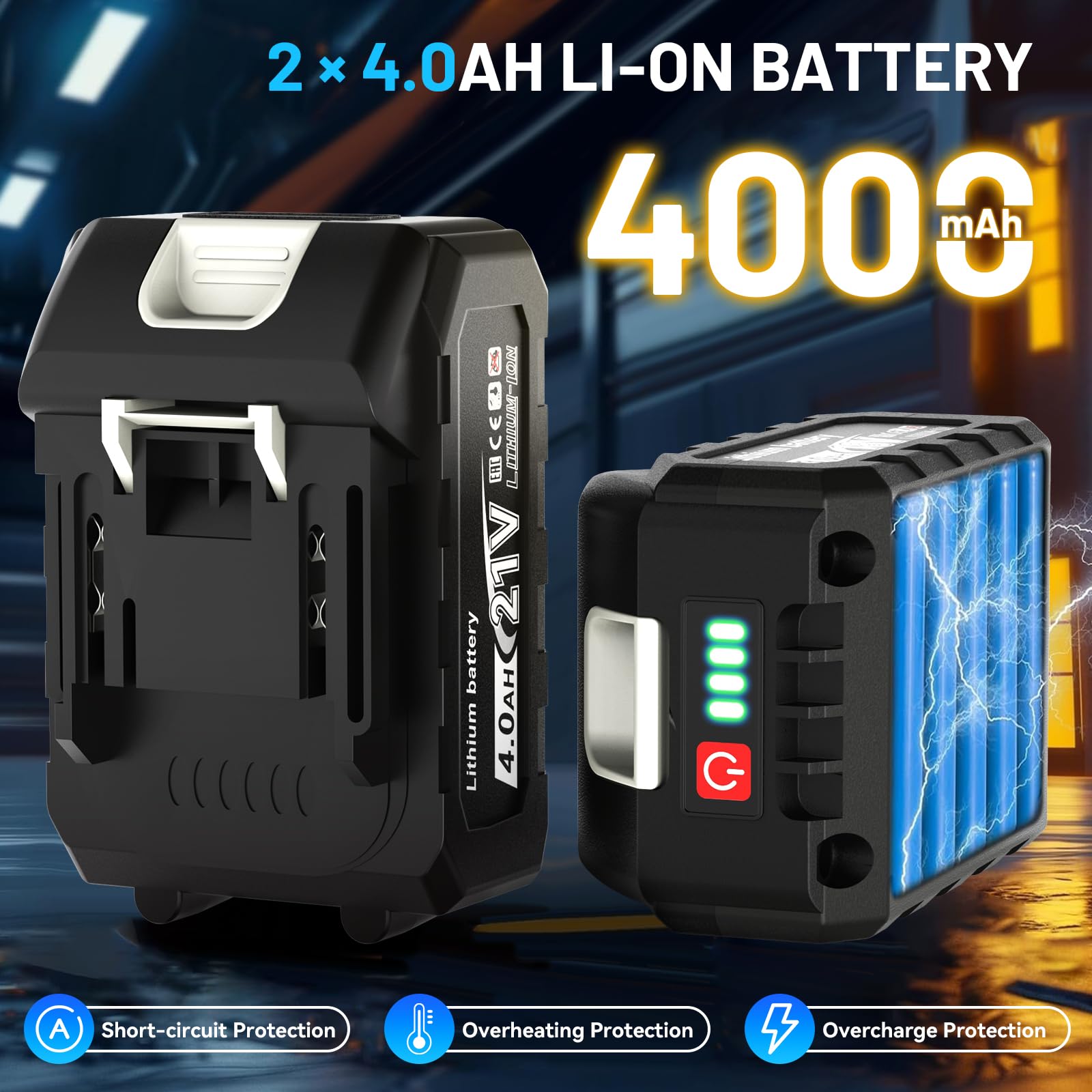 Yofuly Llave de Carraca Compatible con Baterías Makita de 18V, 2 × 4000 mAh Baterías Carraca Electrica 3/8" 60 Nm, 320RPM Llave de Trinquete con 9 Llaves de Vaso, Disparador de Velocidad Variable