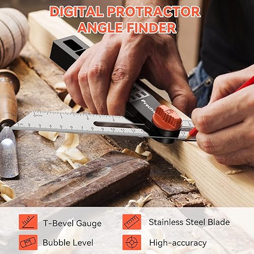 Miniatura 2 de Preciva Medidor y transportador de bisel en T con burbuja horizontal y vertical, transportador de ángulo digital de 0-338, pantalla de 9.055 in8