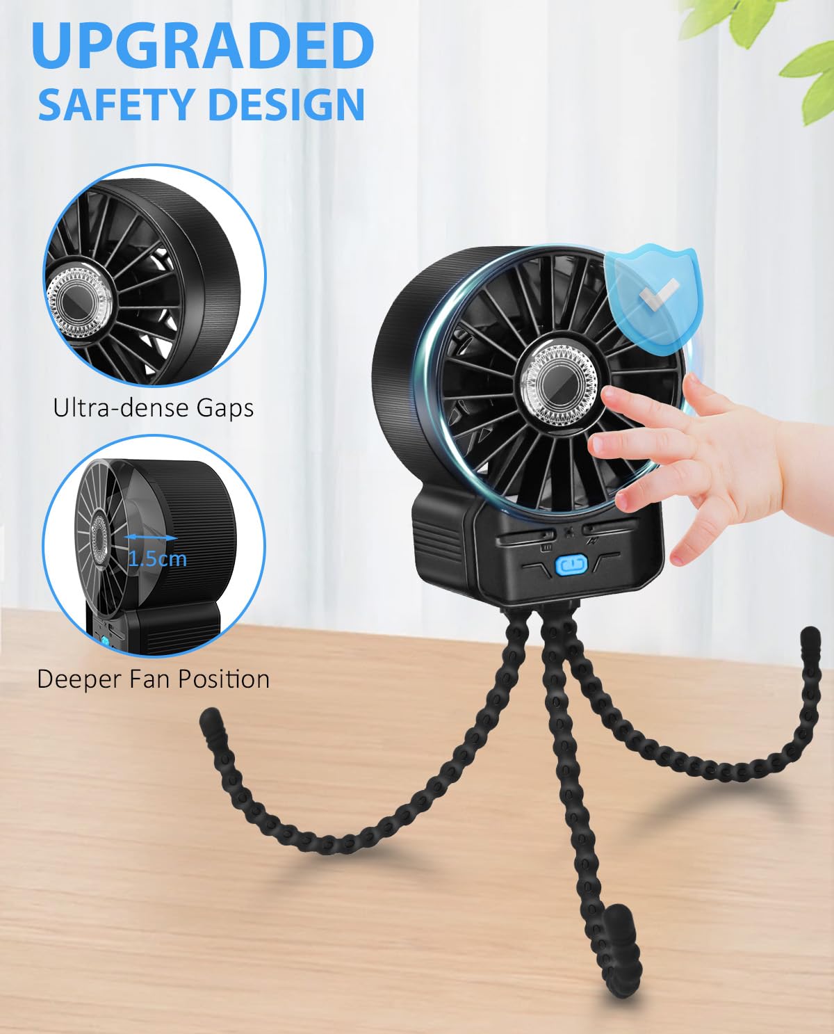 Feebee Ventilatore Portatile Per Passeggino, Mini Ventilatore USB da Tavolo con Flessibile Clip Treppiede, 4 velocità, Silenzioso e Potente per Passeggino Culle Auto Campeggio