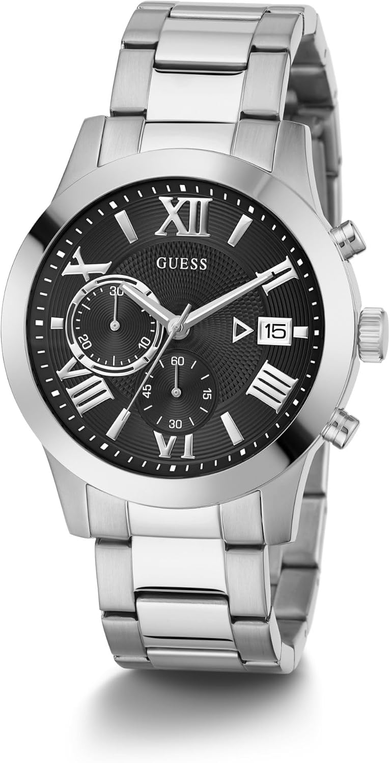 Guess Men's Analog Dress Watch| Stainless Steel Case| 50M Water Resistance