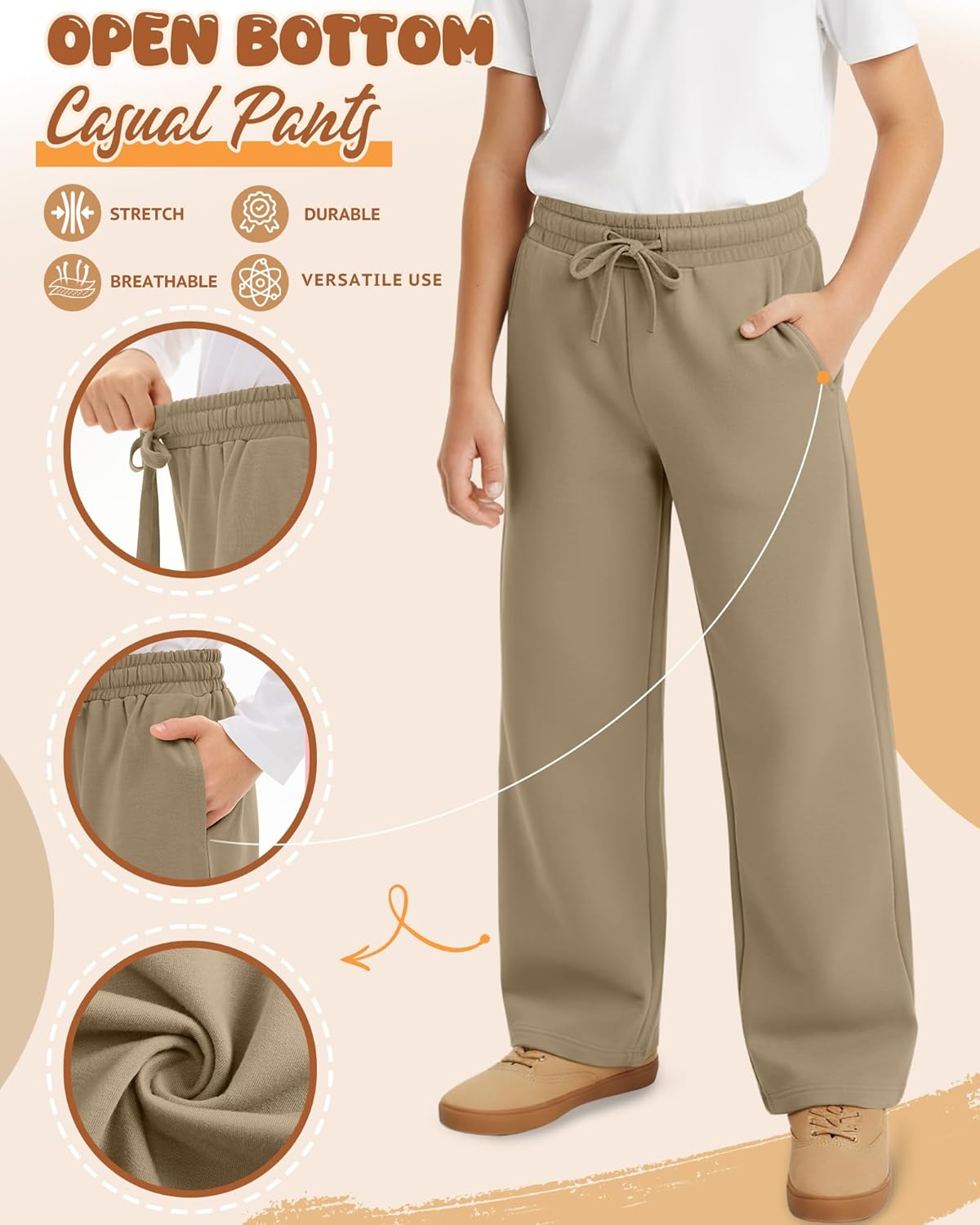 4 Pack Boys Baggy Sweatpants Straight Leg Open Bottom Casual Pants Basic Elastic Waist Athletic Kids Joggers - Image 4