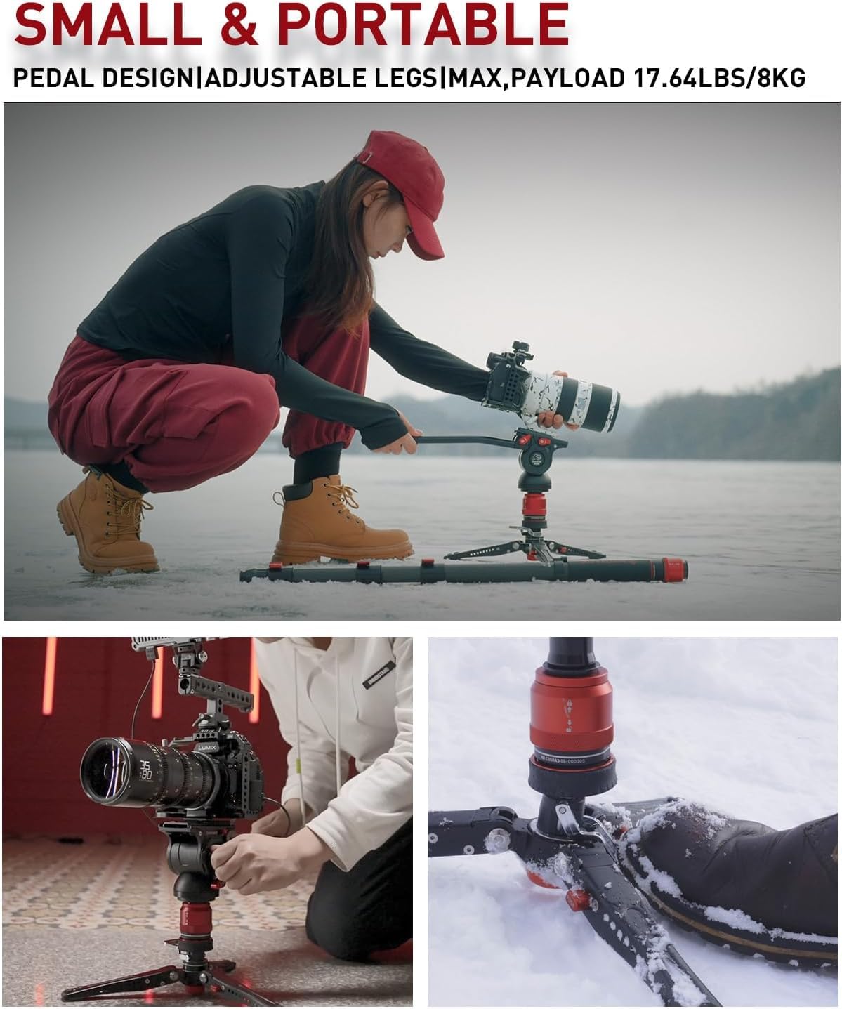 IFOOTAGE Cobra 3 Monopod Base-P Mini statyw biurkowy, niskoprofilowy minipod, mały statyw do aparatu, płynny obrót o 360°, śruby 1/10.2 cm i 3/20.3 cm, obciążenie do 8 kg