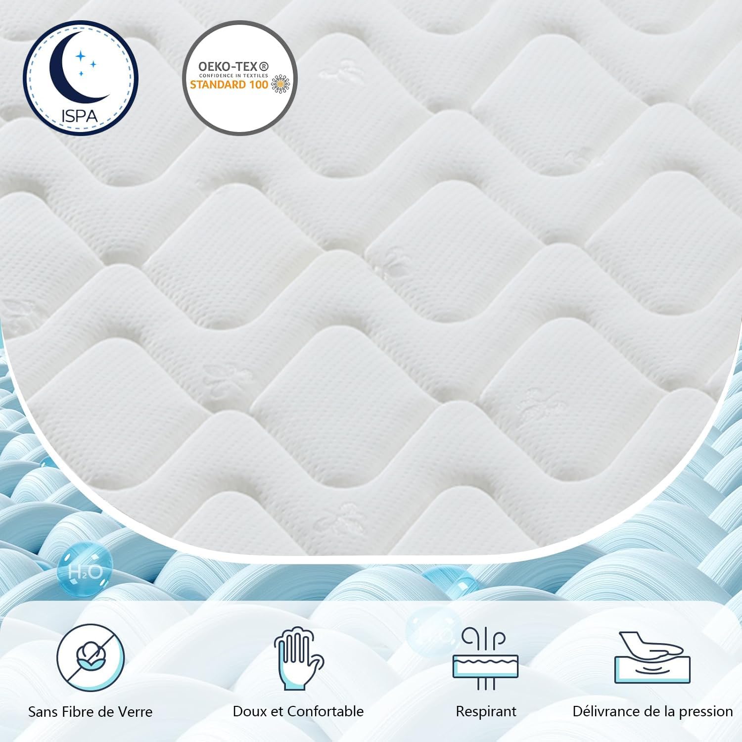 Matelas 140x190 cm Hybride BLISS COMFORT | Épaisseur 30 cm | 11 Zones de Confort | Soutien Ferme | Mousse H.R. viscoélastique & Ressorts ensachés | Ergonomique et Orthopédique | Extrêmement durable