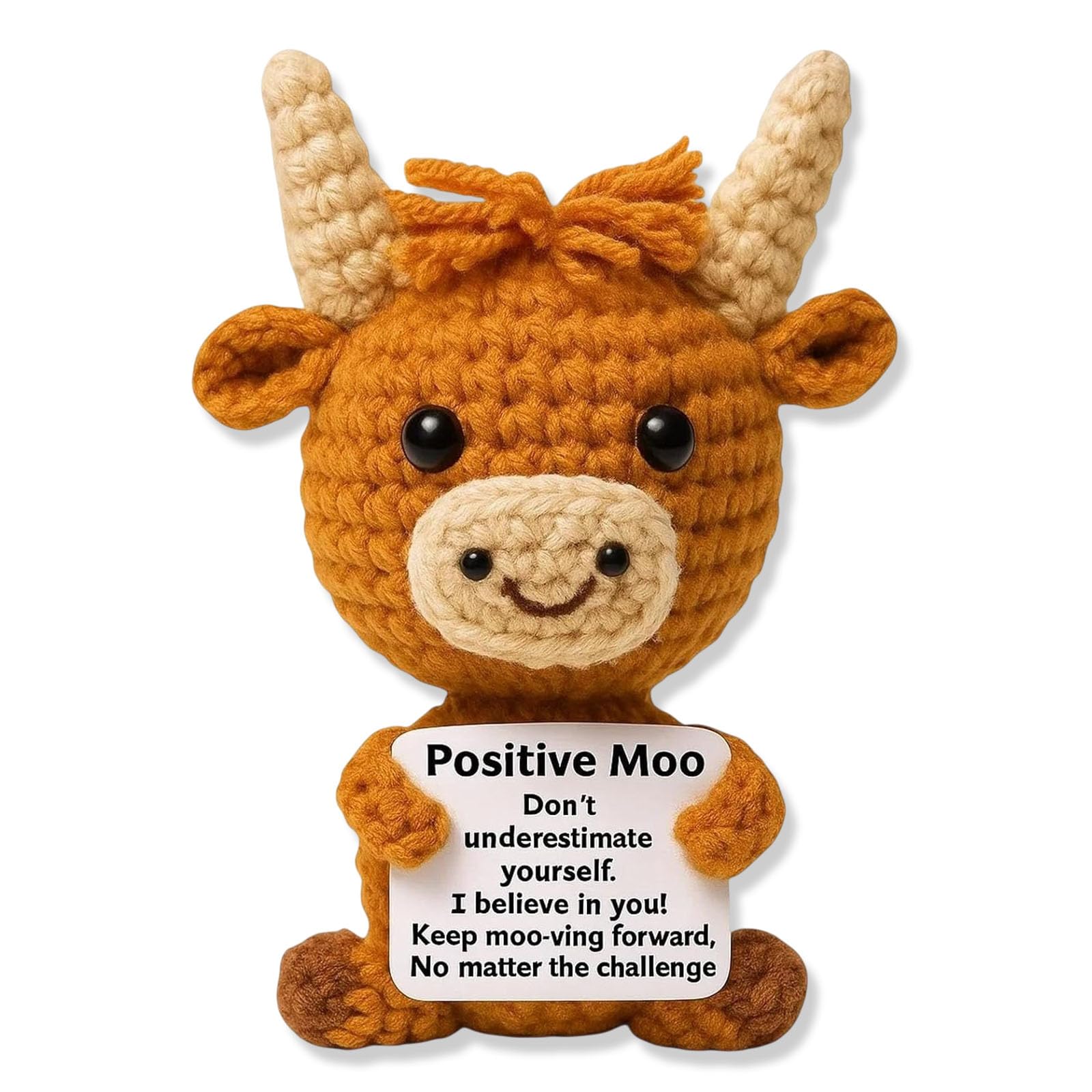 Xazuninsu Highland Cow Gifts with Inspirational Card, Creative Crochet Positive Cow, Emotional Support Positive Crochet Animals for Friends Birthday Party Decoration