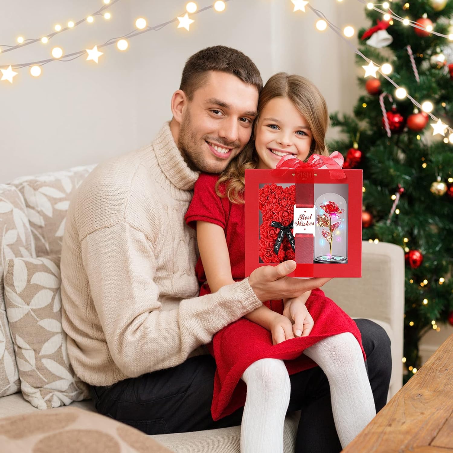 Birthday Rose Gifts for Women- Artificial Flower Rose Gift for Girlfriend Mom,Rose Bear LED Rose lamp Gifts Ideas- Best Gift Boxes for Valentine's Day,Mother's Day (Rose Bear+LED Rose lamp+Necklace)