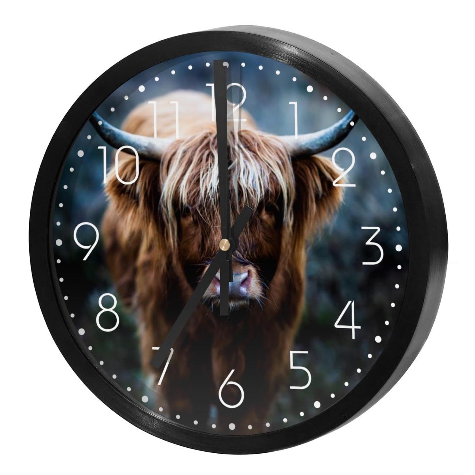 Vapokf Multicolor Wall Clock Silent Non Ticking Quartz Battery Operated Round Wall Clocks Home/Kitchen/Office/School Clock, Scottish Highland Cow