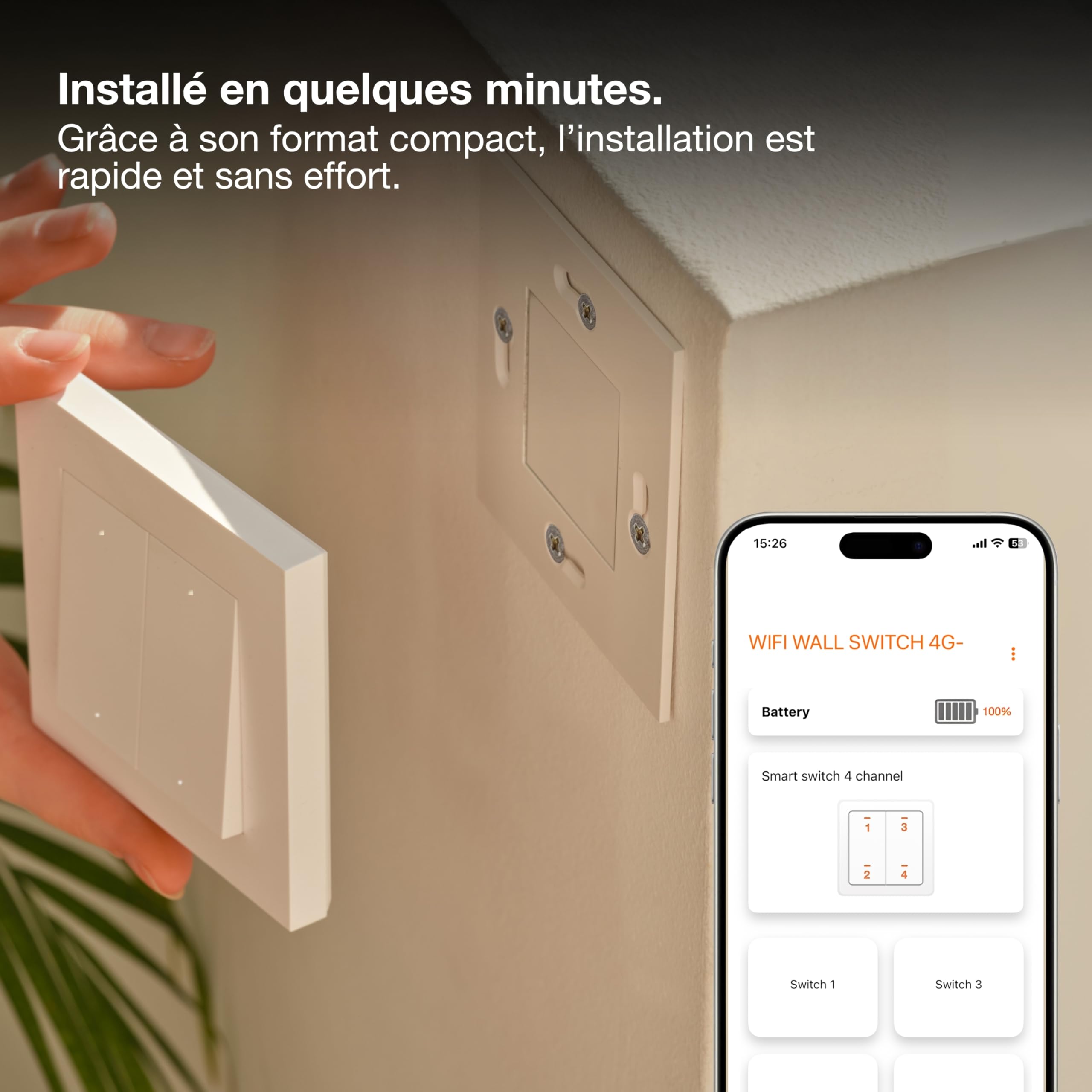 OSRAM Interrupteur mural SMART+ WiFi 4 boutons magnétique USB-C Interrupteur mural SMART+ WiFi, 4 boutons, magnétique, rechargeable par USB-C, autonomie de 6 mois, compatible Alexa, blanc
