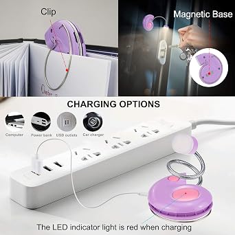 Book Light, LED Reading Light, Reading Lights for Books in Bed, USB Rechargeable Book Reading Light, 3 Brightness Dimmable Book Light for Kids Bookworms Travel-Violet