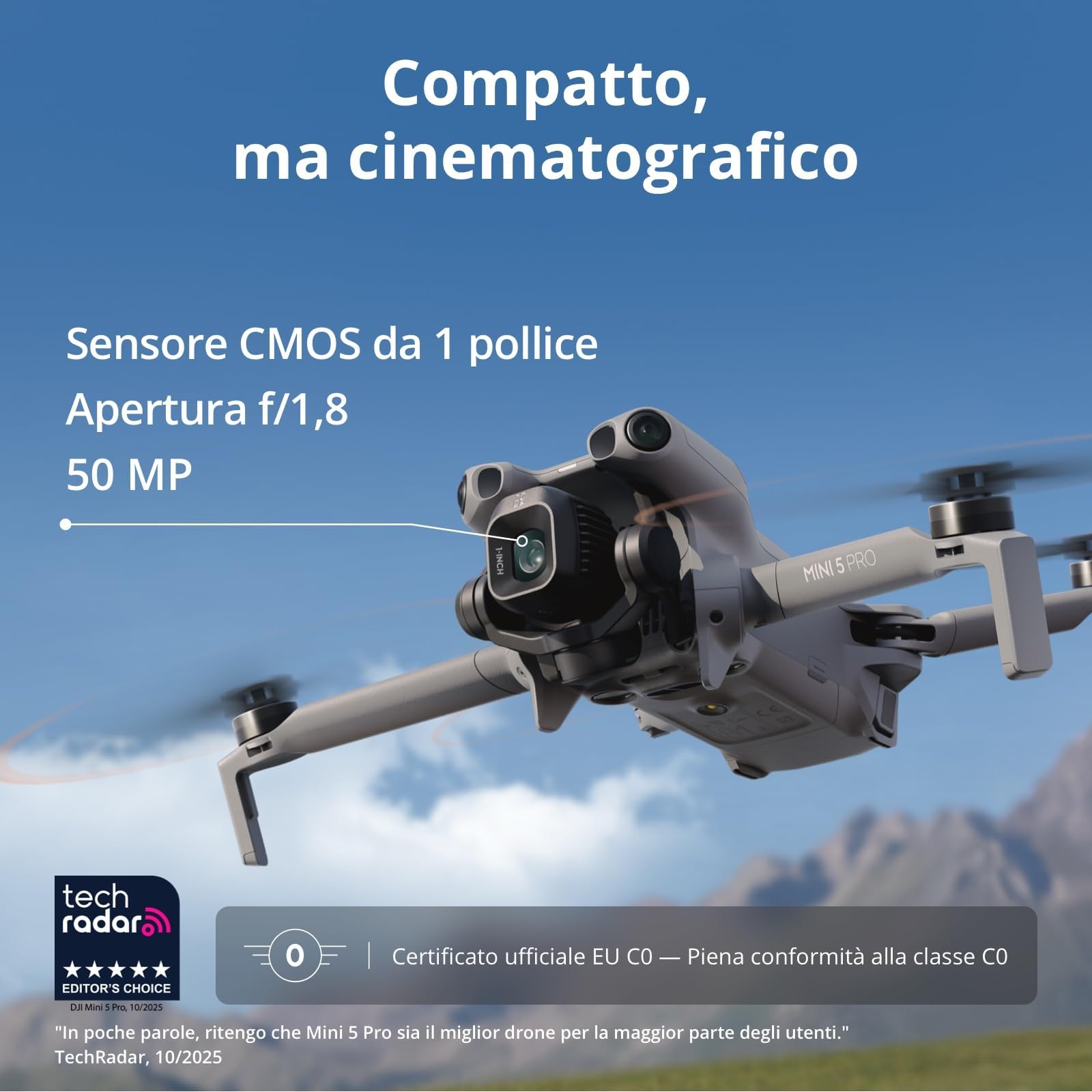 DJI Mini 5 Pro Combo Fly More con DJI RC-N3, drone con fotocamera, CMOS da 1 pollice, drone 4K per principianti con rilevamento omnidirezionale degli ostacoli, ActiveTrack 360°, 3 batterie, C0