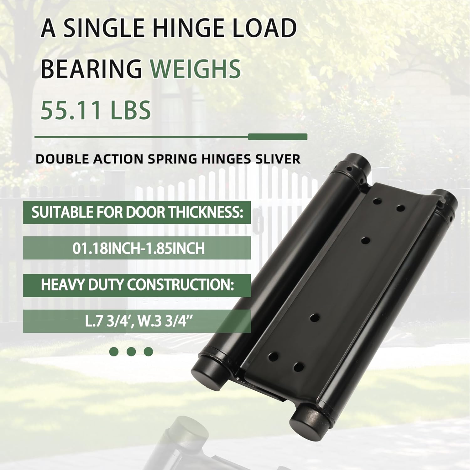8inch Black Double Action Spring Hinges, Self Closing Door Hinges for Cafe Saloon Pub Swinging Doors, 201 Stainless Steel, Including Pins and Screws, 2Pack