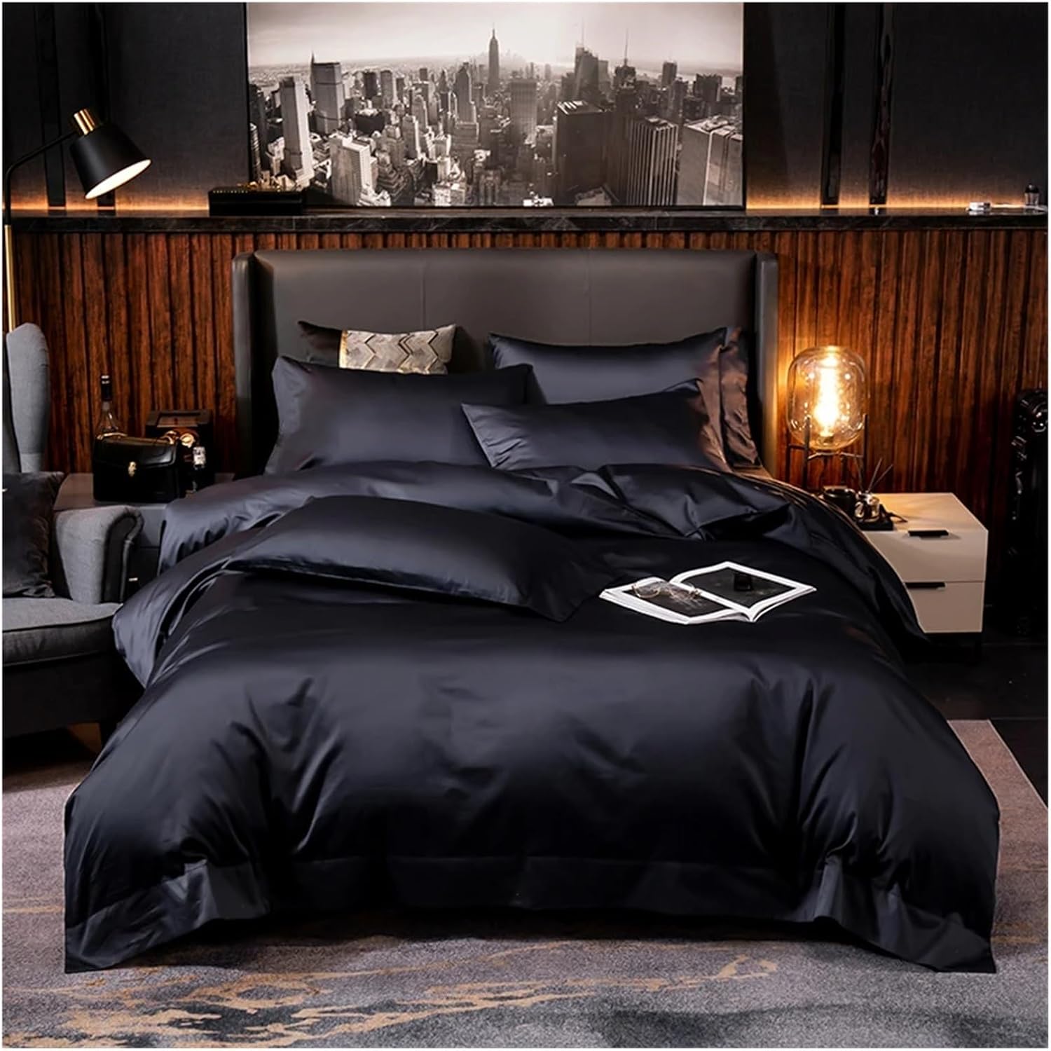 600TC Egyptian Cotton Bedding Set Family Size Include 2pcs Duvet Cover and 1pc Fitted Sheet and 2pcs Pillowcase,Bed
