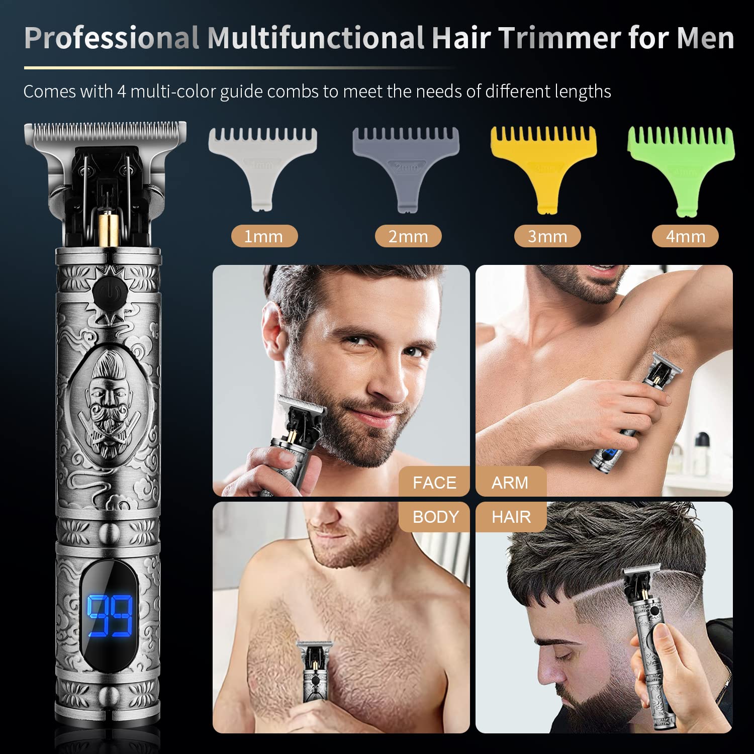 Suttik Men's Cordless Hair and Beard Trimmer with T-Blade