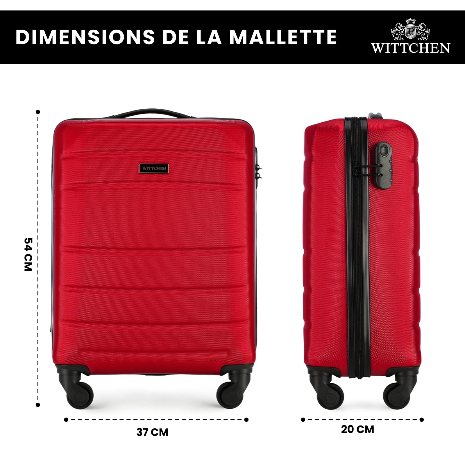 WITTCHEN Valise de Voyage Bagage à Main Valise Cabine Valise Rigide en ABS avec 4 roulettes pivotantes Serrure à Combinaison Poignée télescopique Globe Line
