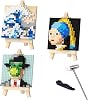 3 Packs World Famous Painting MOC Building Block Set, Kanagawa Surf & The Girl with The Pearl Earring & The Son of Man, with Mini Easel x 3 Mini Building Blocks Set Not Compatible with Lego
