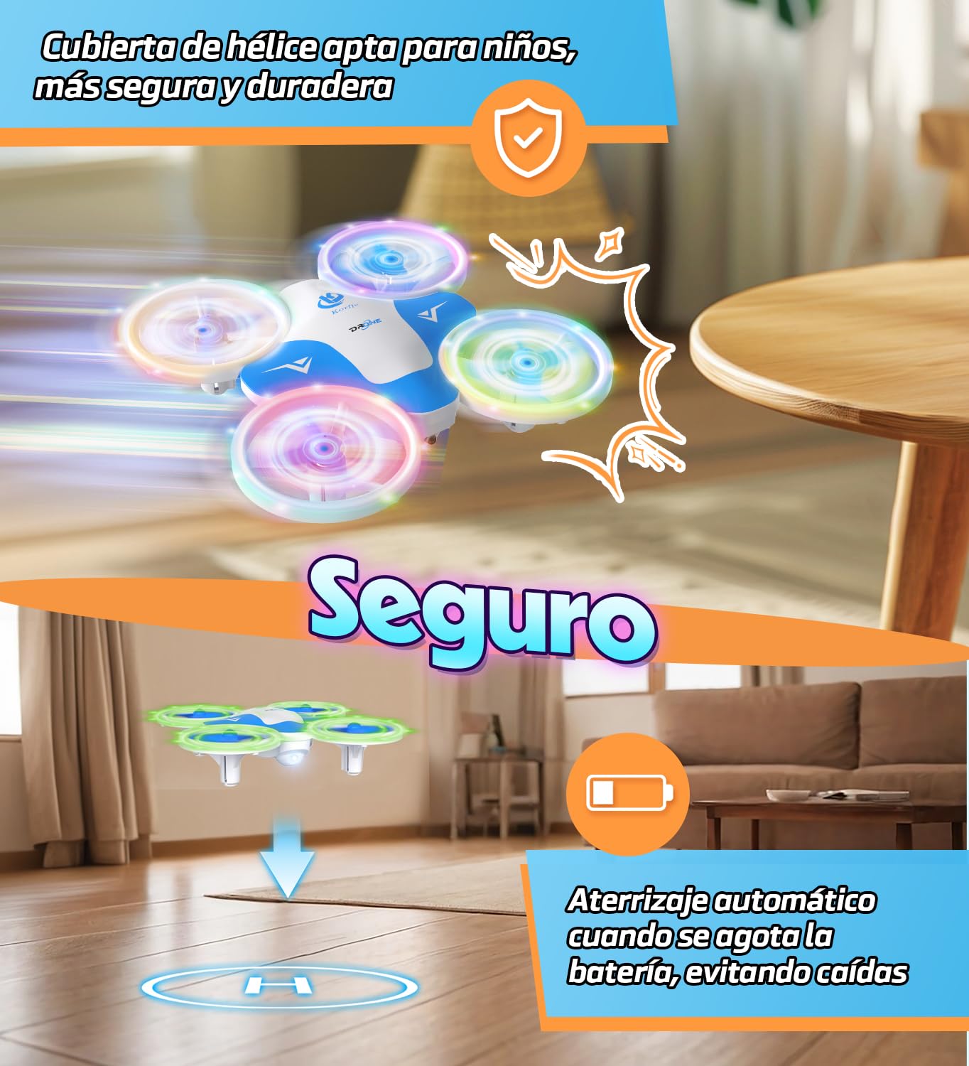 Korffe Mini Dron Para Niños De 6, 7, 8, 9 Y 10 Años, Avión Teledirigido De Juguete Para Niños Y Principiantes Con Luces Led, Ideal Para Interiores Y Exteriores, Ideal Como Regalo Para Y Niñas