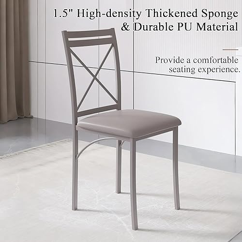 Miniatura 4 de VECELO juego de mesa de comedor de 5 piezas para 4, mesa de desayunador de grano de madera con sillas para cocina, rincón de desayuno, espacio Gris