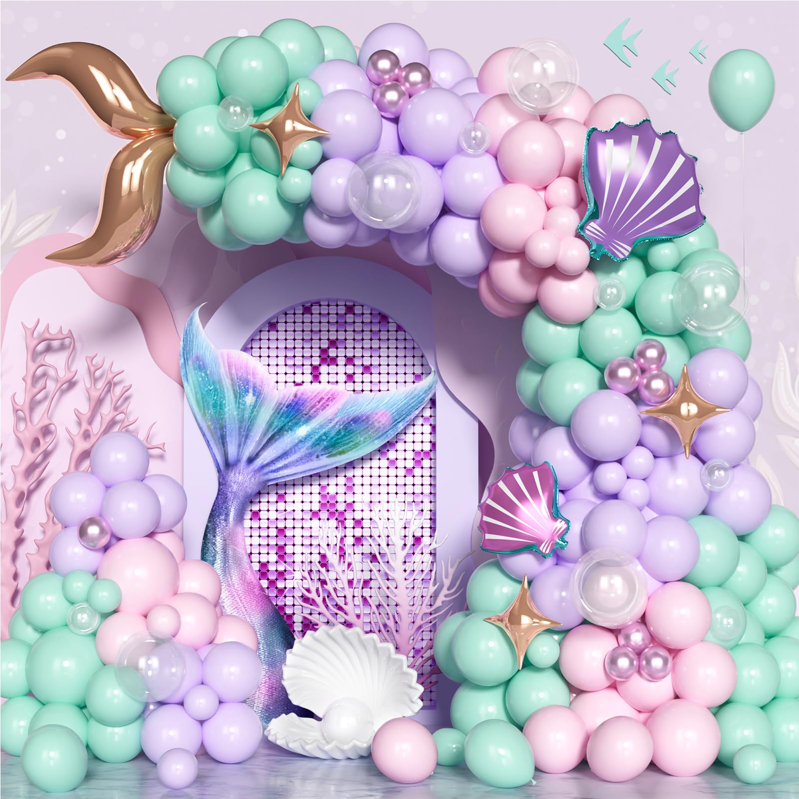 Set Palloncini Sirena Per Compleanno Bambina 3 Anni - Decorazioni Con Coda Di Sirena E Conchiglie