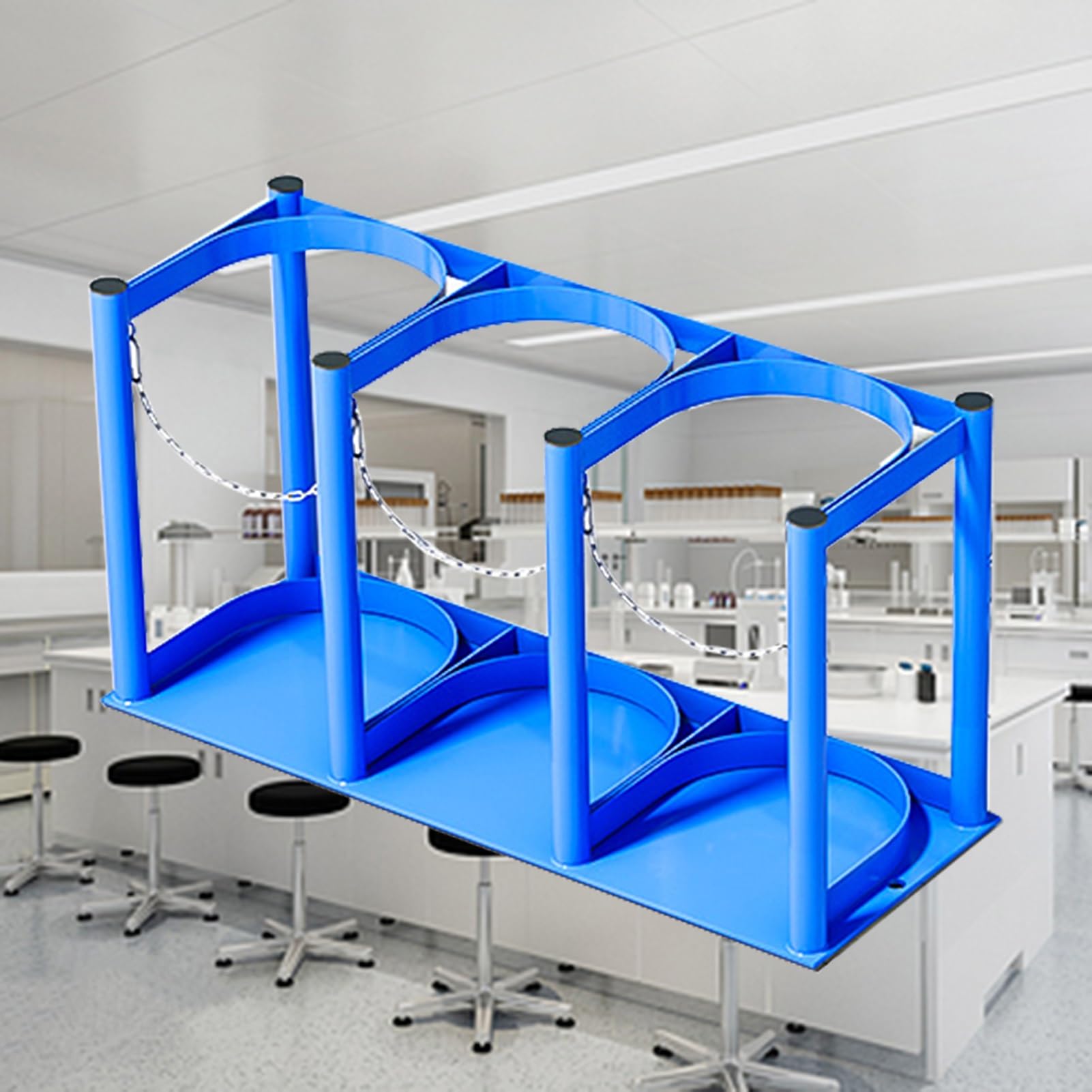 GTHTUHFD Oxygen Cylinder Rack Standing Oxygen Tank Rack For 1-6 Cylinder, Small Oxygen Cylinder Storage Stand, Blue Medical Oxygen Tank Holder For Storage & Transportation,L-57cm(22 1/2