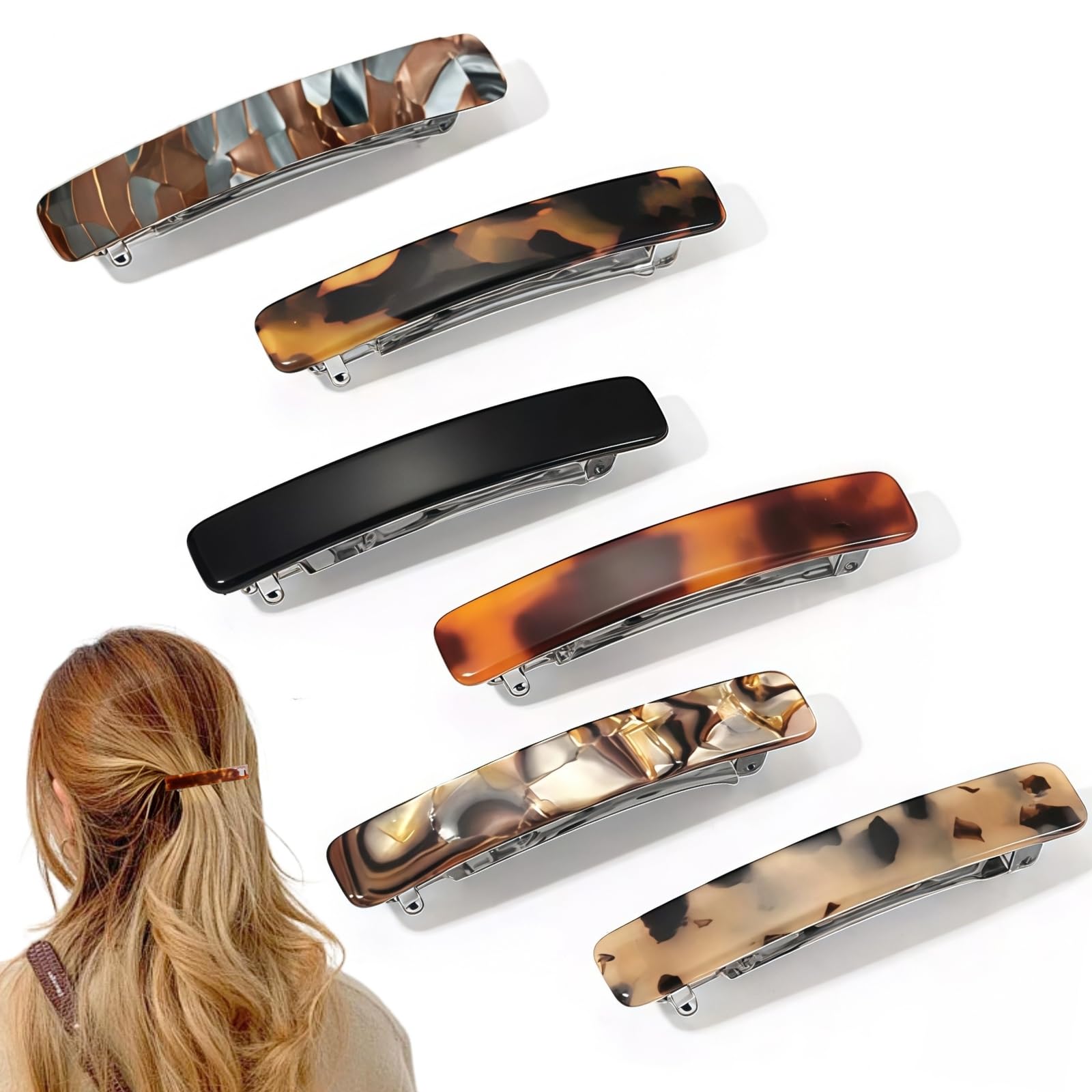 KEYRI 6 Pezzi Fermagli Capelli 7.5cm/3" Fermaglio Capelli Donna Elegante Mollette Capelli Donna Accessori per Capelli Colorato Pinza Capelli Mollettoni Capelli Donna per Ragazze e Donne (Sei Colori)