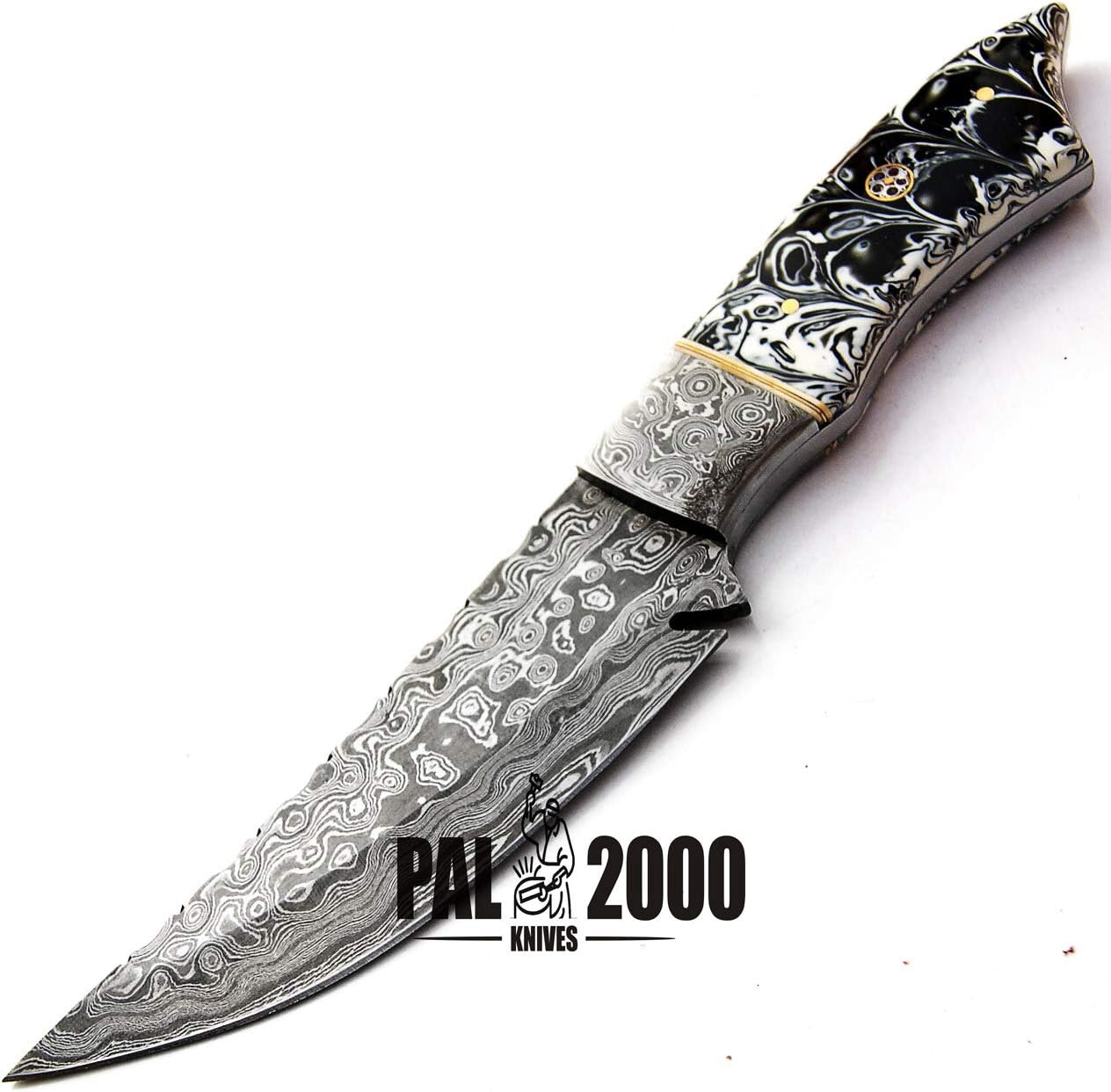 PAL 2000 HUNTING KNIVES KNI-9399 Handmade Damascus Steel Bowie Knife With Leather Sheath