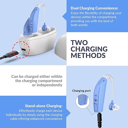 Miniatura 5 de Amplificador auditivo digital (par de 2) amplificador de sonido de mejora auditiva personal, amplificador auditivo digital recargable con batería de