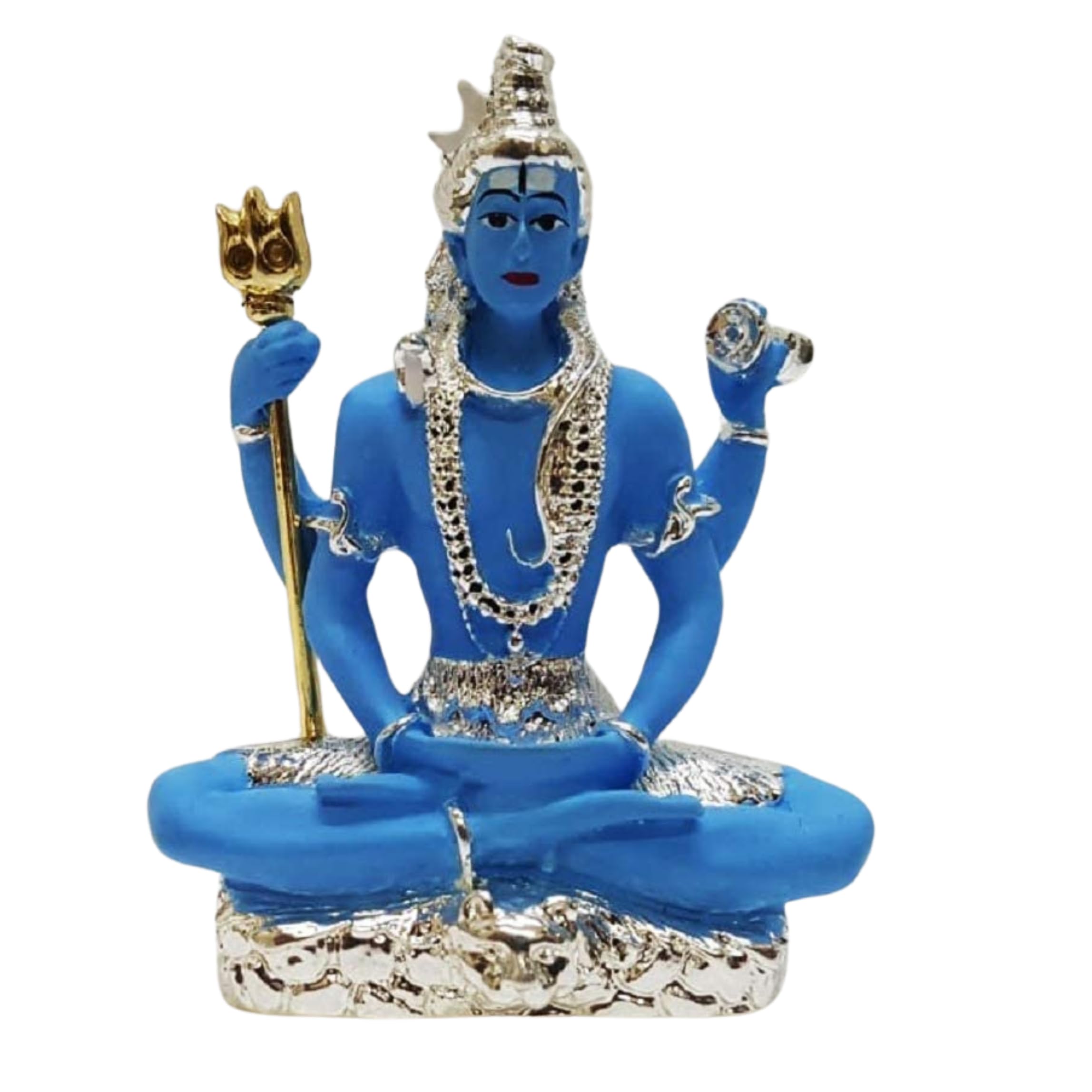Buy Gold Art India Resin 999 Silver Plated Blue Shiva Idol for Car