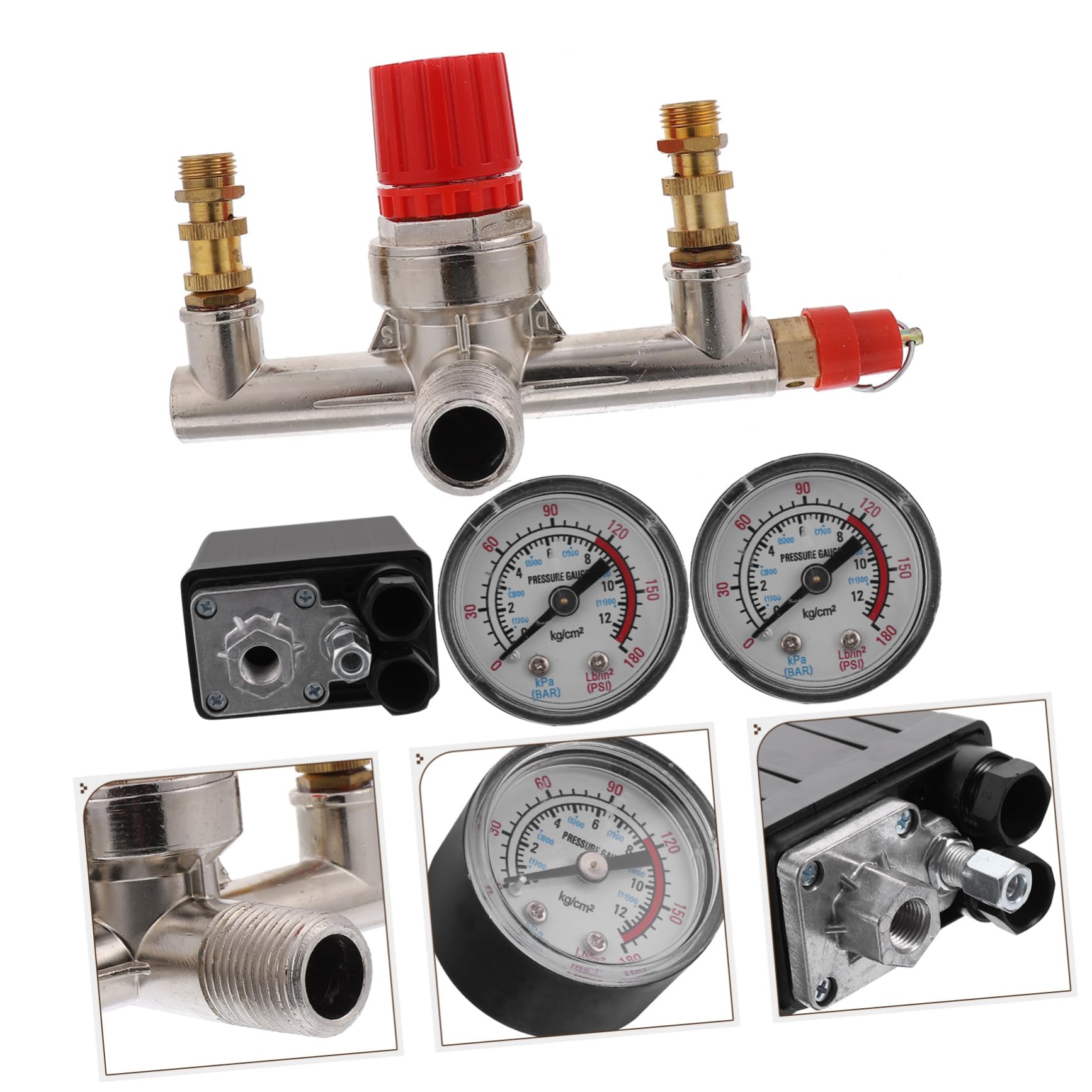 Pressostato per Compressore Aria 175psi con Manometri e Regolatore | Controllo Pressione, Versione 16a, Struttura Metallo e Plastica, per Impianto Compressore