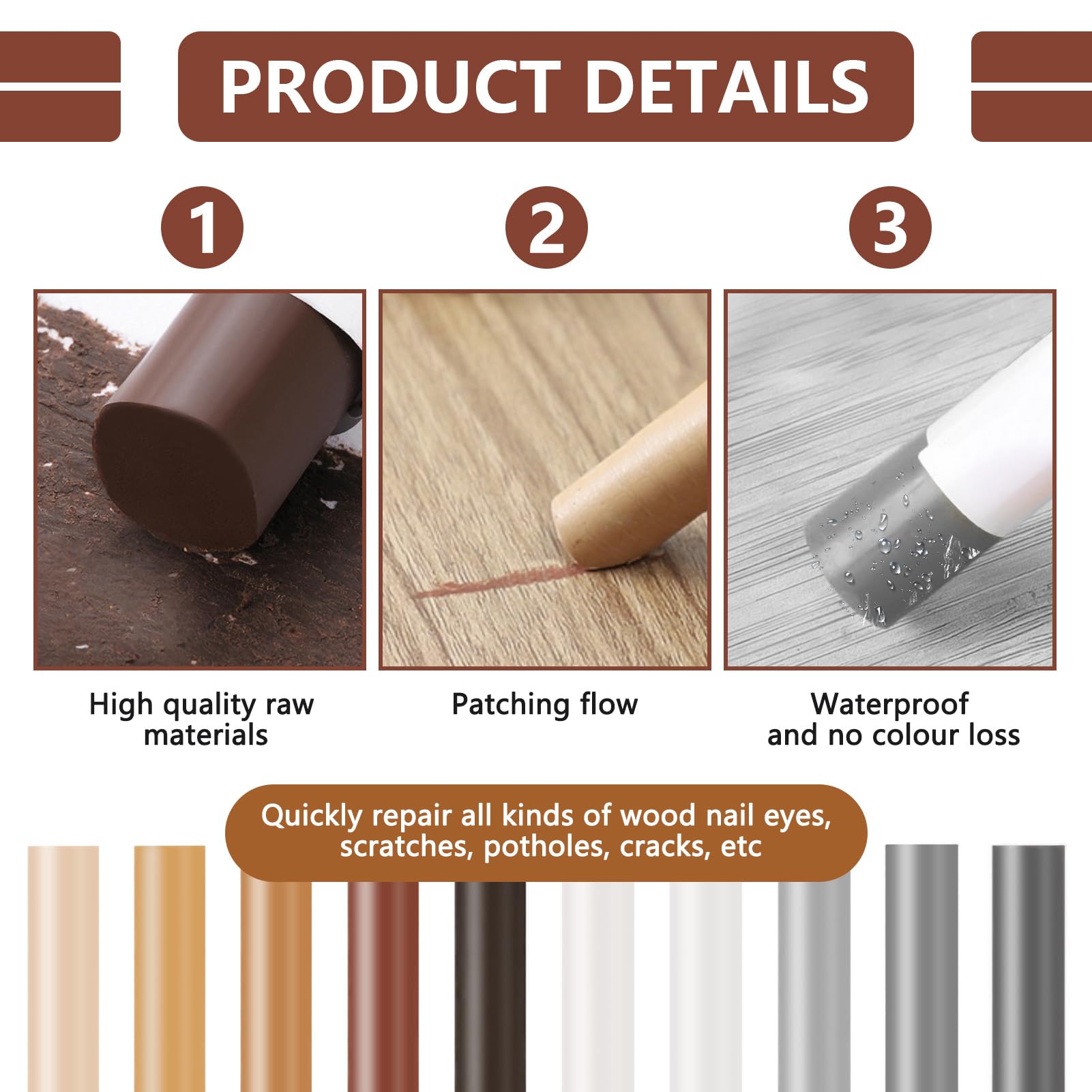 Wax Filler Sticks for Wood Repair Furniture Repair Kit with Scraper Wood Filler Sticks Wood Scratch Repair Laminate Floor Repair Kit for Wooden Furniture Floor Table Door Guitar Scratches Hole - Image 4