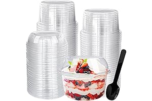 50 Disposable Clear PET Dessert Bowls with Lids and Spoons