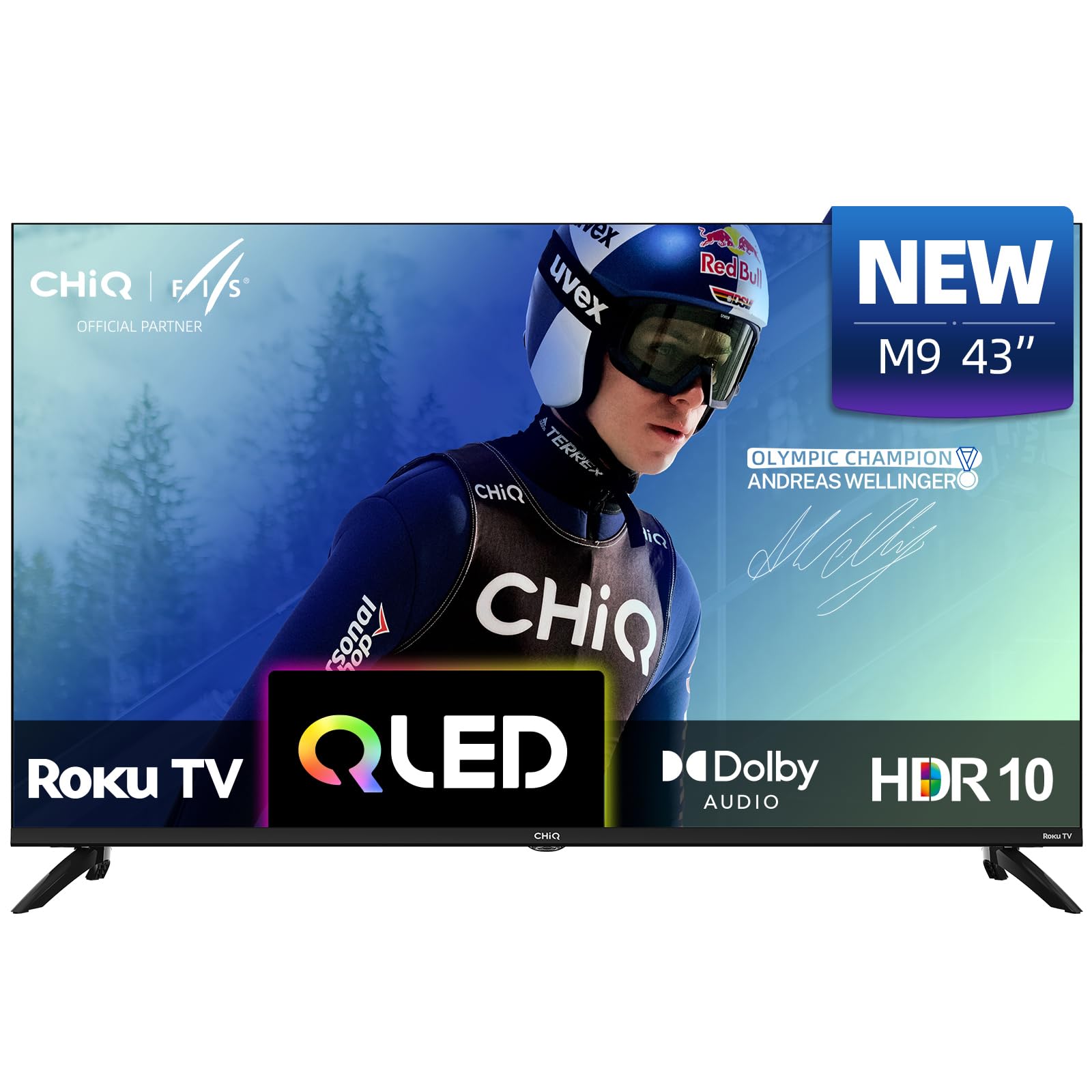 CHiQ U43QM9K 43 inch 4K Smart QLED Roku TV, 4K UHD, HDR10 HLG, Dolby Audio, Works with Alexa, DVB-T/T2, Support Apple Air-Play, Google Assistant, Prime Video, HDMI2.1, USB2.0
