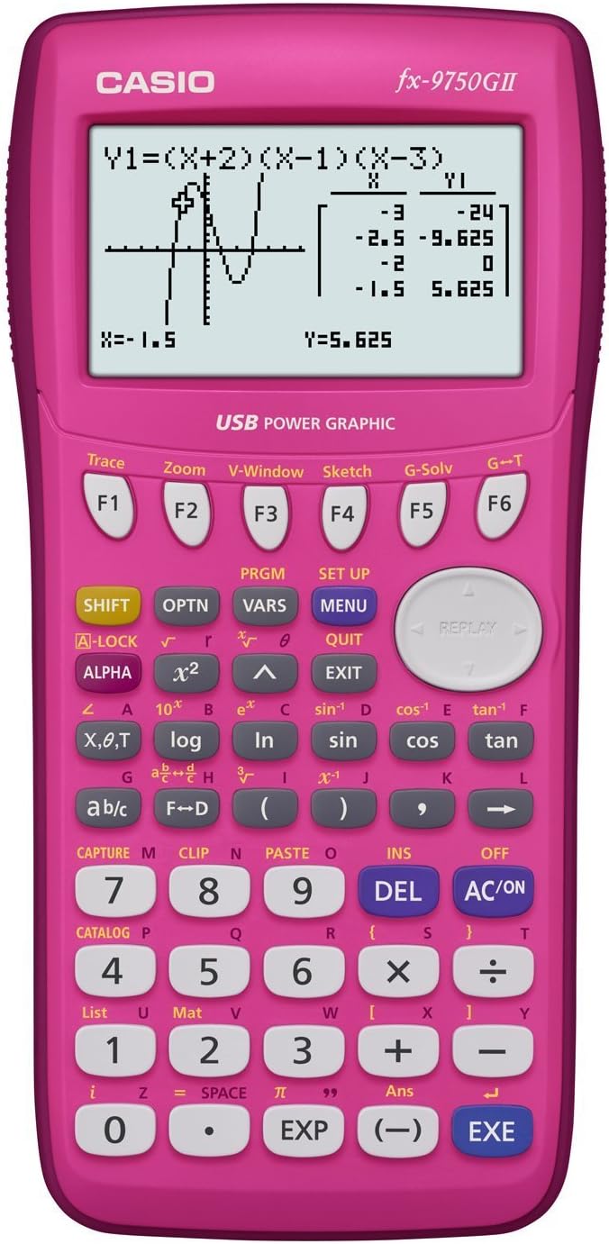 Casio fx-9750GII Graphing Calculator, Pink (Renewed)