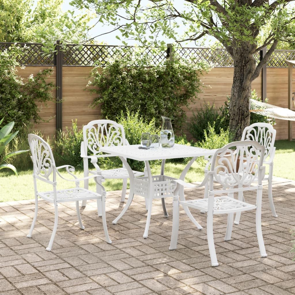 White Cast Aluminum Bistro Set, Square Outdoor Patio Table for Small Spaces, Compact Weather-Resistant Garden Dining Table for Balcony and Terrace