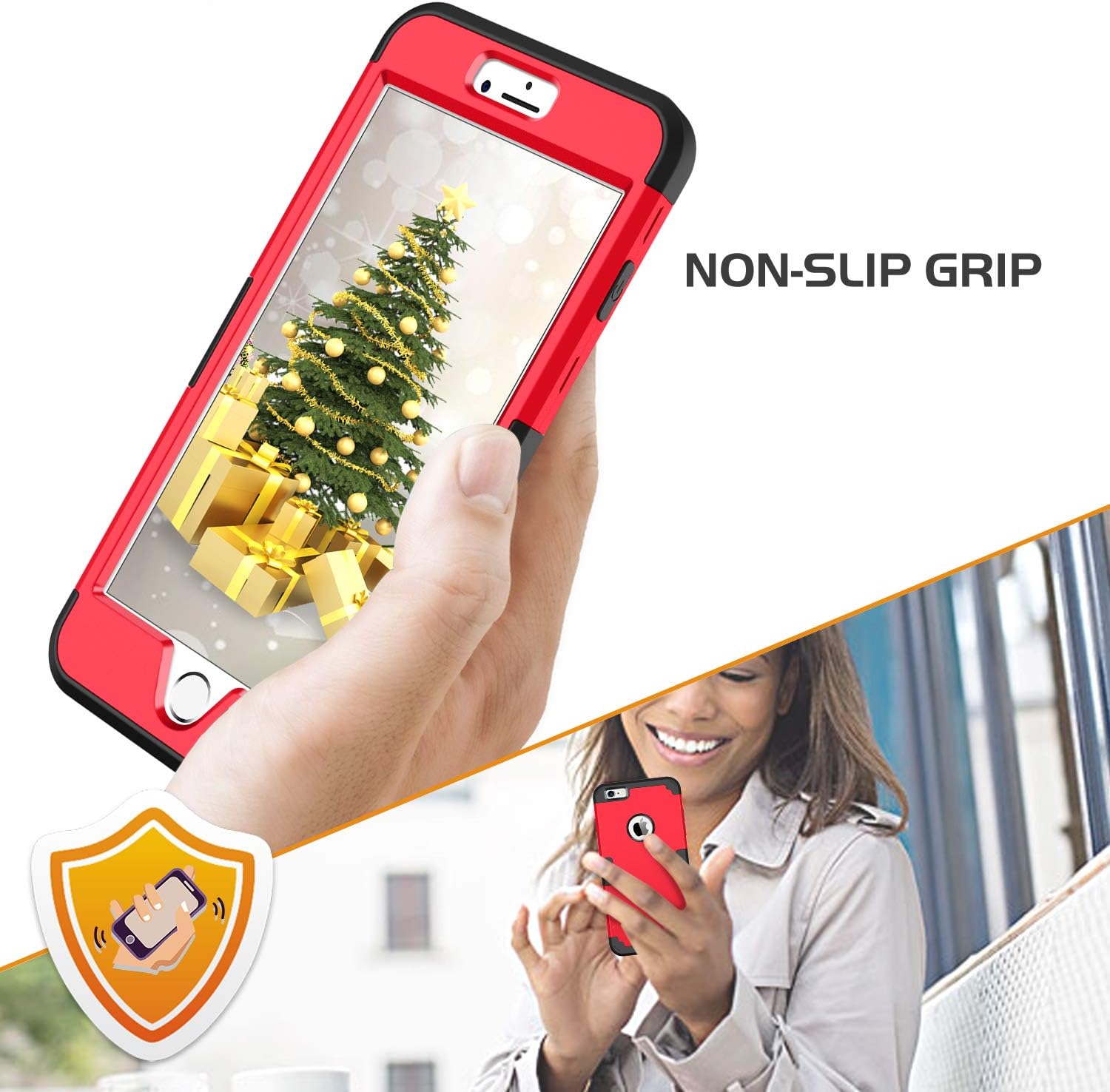 BENTOBEN iPhone 6S Plus Case, iPhone 6 Plus Case, Drop Protection Shockproof 3 in 1 Hybrid Hard PC Covers Soft Silicone Bumper Full Body Protective Case for iPhone 6 Plus / 6S Plus (5.5 Inch), Red