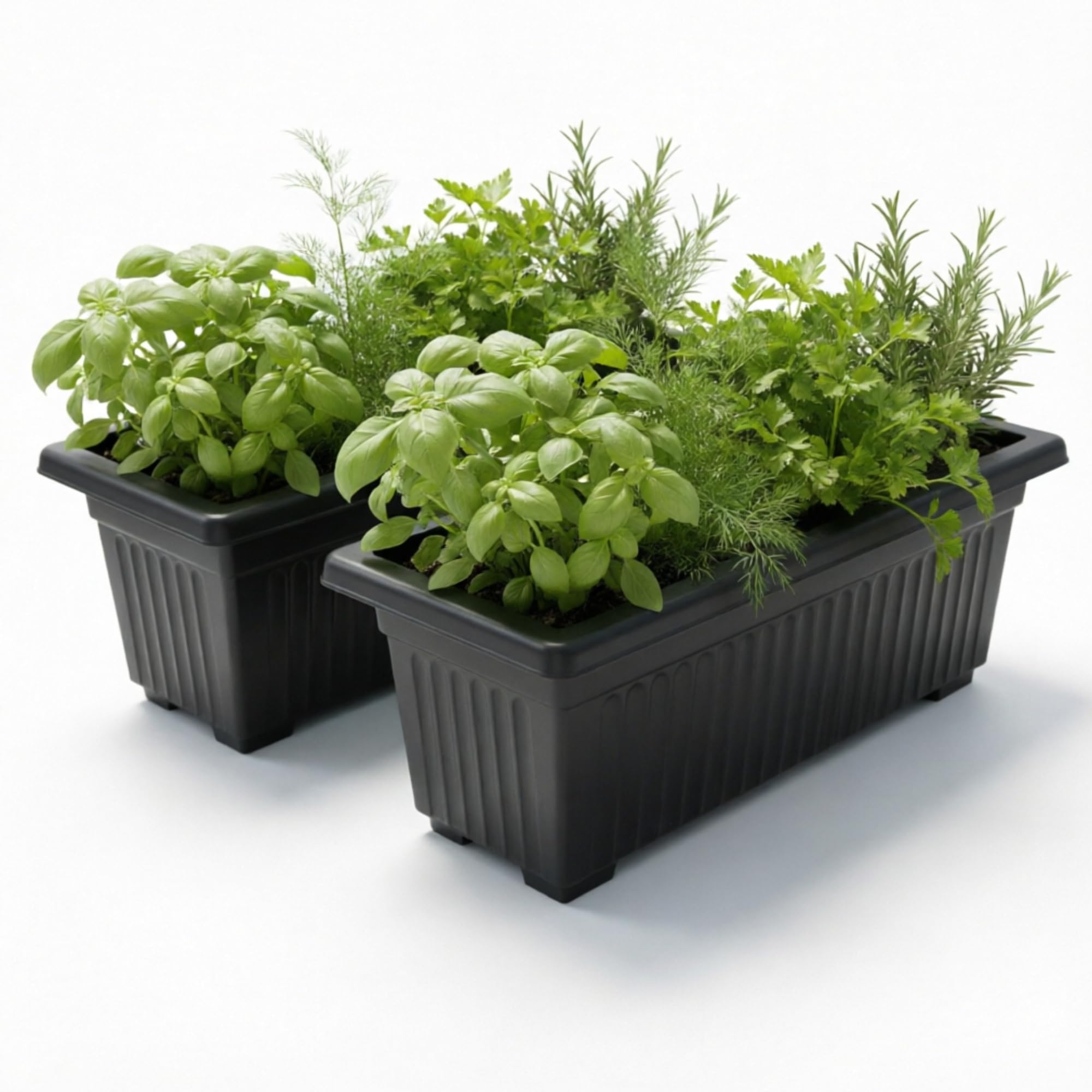 SIDSONS 70cm Long Garden Planter Raised Black Plant Pot,Windowsill Patio Large Plastic Trough for Plants, Herbs, Flowers, Small Bushes Window Box Rippled Effect, Optional Drainage Holes Set of 2
