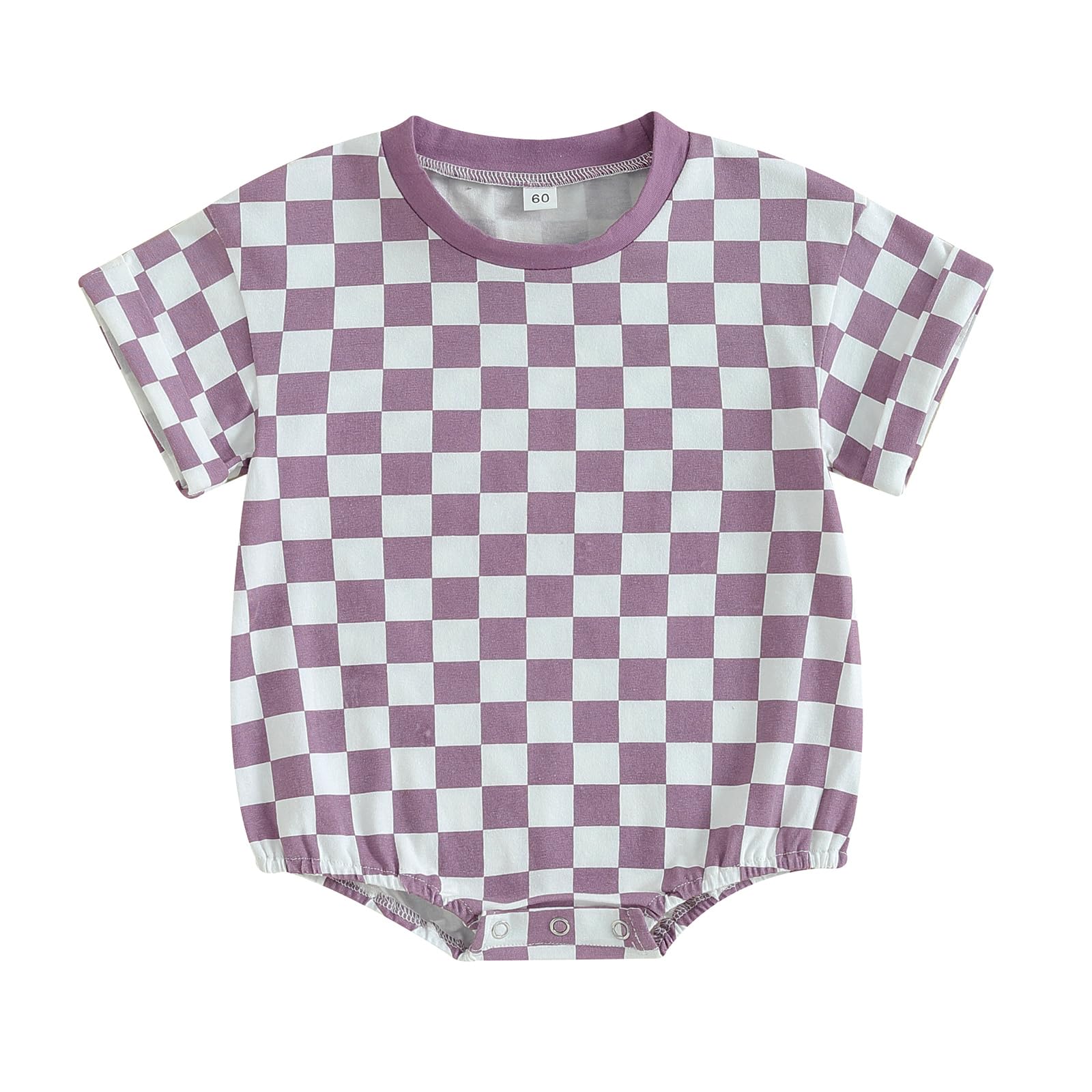 Karuedoo Newborn Baby Boy Girl Clothes Checkered T-Shirt Bubble Romper Oversized Short Sleeve Onesie One-Piece Summer Outfit