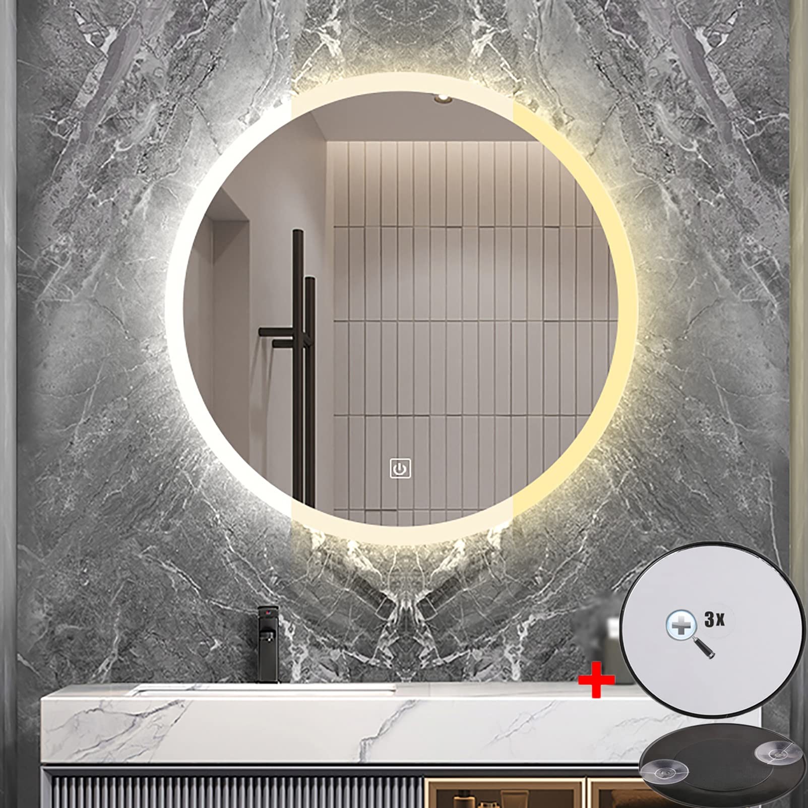 Miroir mural salle de bain LED réglable 60 cm à intensité variable