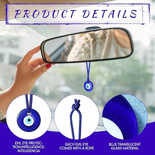 Miniatura 10 de Jexine 50 cuentas de ojo turco azul turco para el mal de ojo, colgantes de cristal para manualidades, decoración colgante de espejo de automóvil con