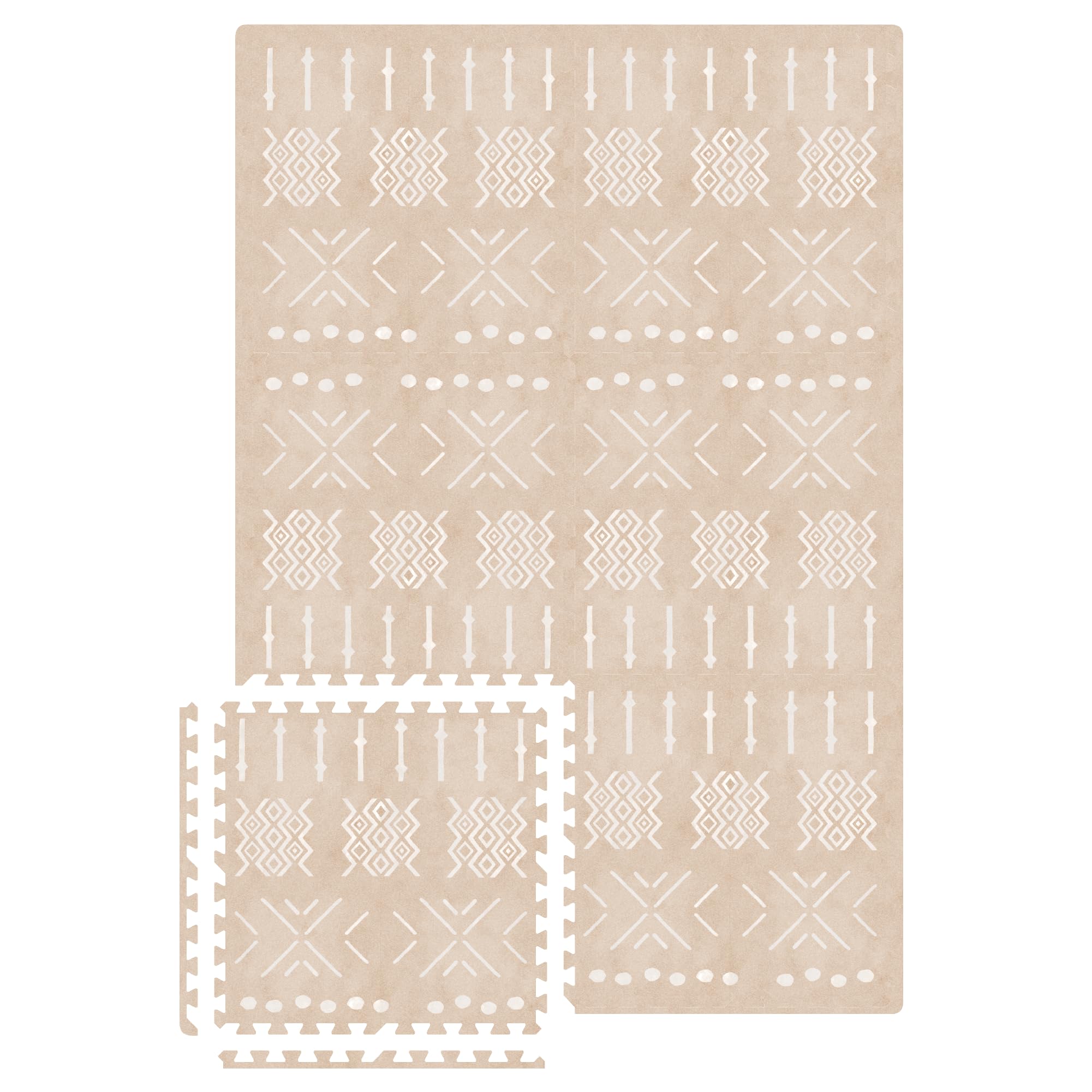 MOON WALKERS Stylish Boho Baby Play Mats For Floor, (4x6ft) Play Mat for Babies and Toddlers, Non-Toxic, Soft, Thick, Tummy Time Mat For Crawling (Standard 6 Tiles, Beige Aztec)