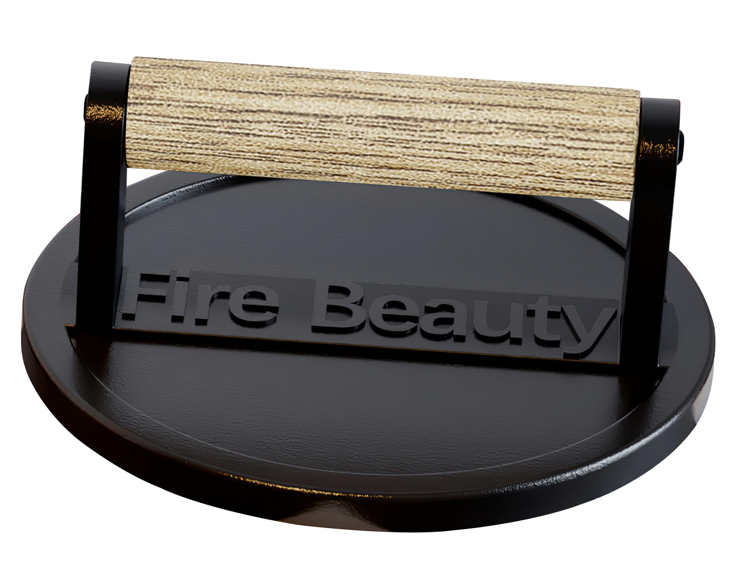 Fire BeautyBurger Press,6.5" Cast Iron Grill Press with Wood Handle,Food-Grade Smash Burger Press for Seared Bacon,Steak&Burger,Pre-Seasoned