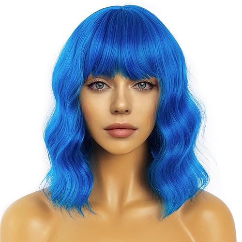 LANCAINI Pelucas cortas estilo Bob con flequillo para mujer, peluca ondulada suelta y ondulada hasta el hombro, peluca sintética para cosplay,