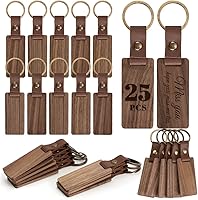 Auihiay 25-Pack Leather Wood Keychain Blanks with Strap - Unfinished Black Walnut for Laser Engraving, DIY Crafts & Personalized Gifts