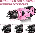 DEKOPRO 8V Perceuse sans fil, ensemble de perceuse avec glissière sans clé de 3/8 po, 42pcs Acesseurs, intégrés LED, Câble de charge de type C, perceuse de puissance rose pour le forage et les vis de serrage
