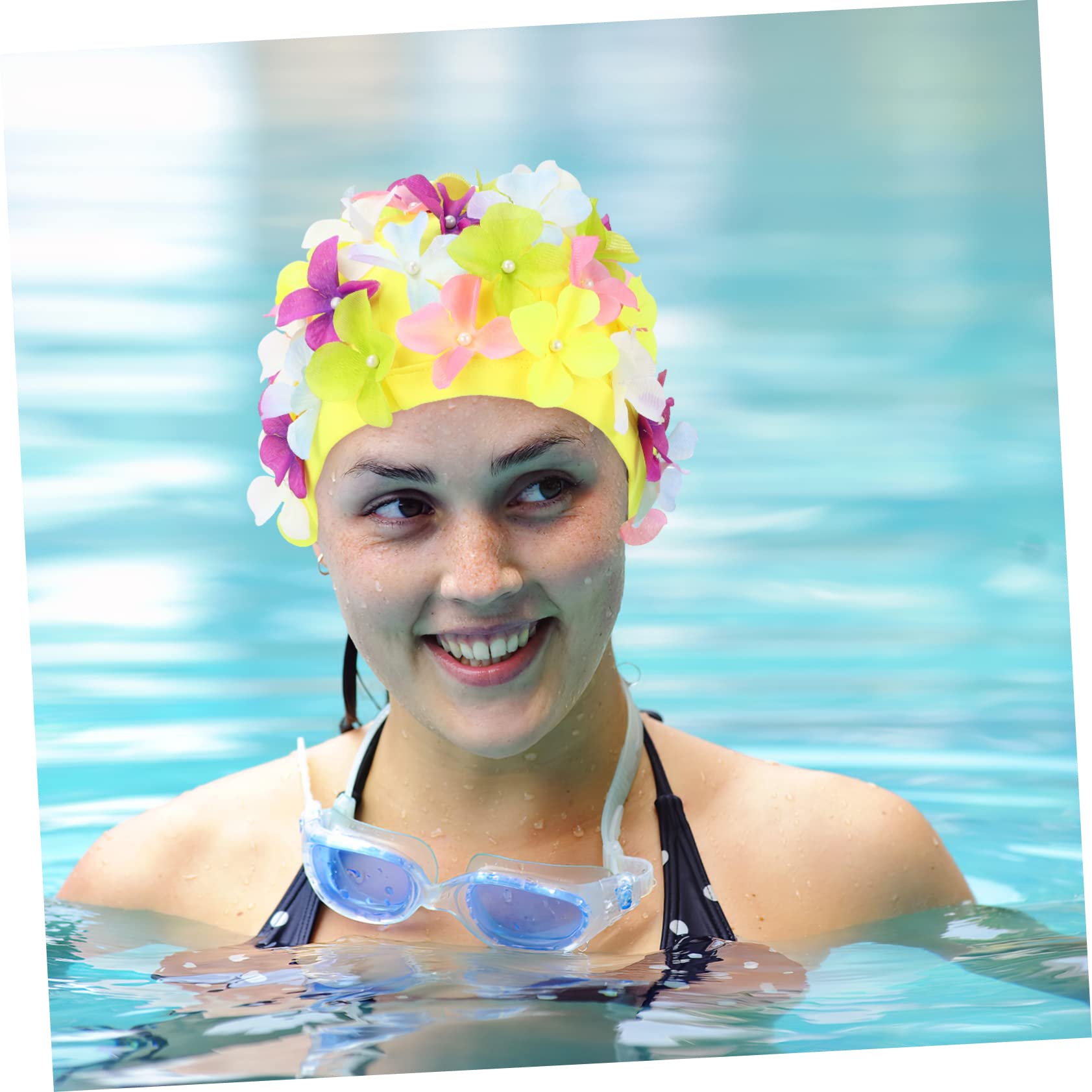 Gorro de Baño Floral 2 Piezas, Nailon Elástico para Natación