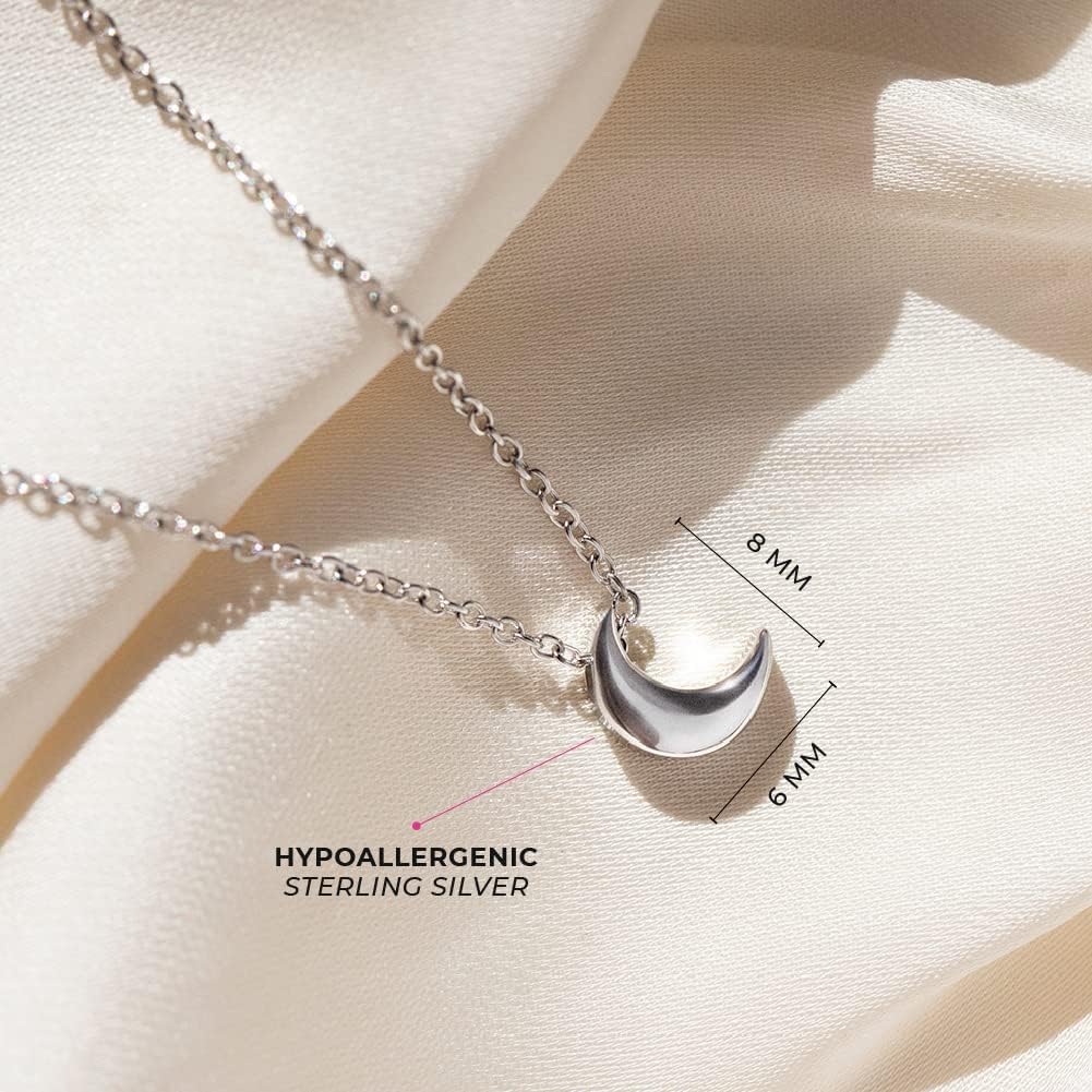925 Sterling Silver Polished Half Moon Pendant Necklace for Teenage Girls 16" - Simple and Dainty Crescent Moon Necklace For Teens - Celestial Young Girls Jewelry For Everyday Wear