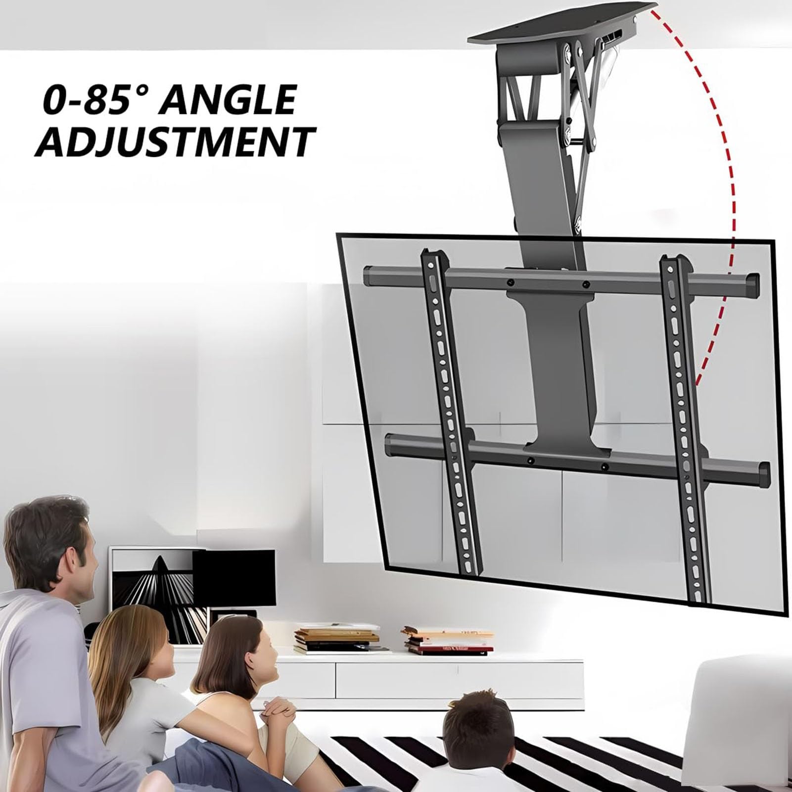Supporto TV Elettrico da Soffitto - Supporto TV Motorizzato, Supporto TV da Parete, con Telecomando, Supporto TV Ribaltabile Nascosto, Supporto da Soffitto Pieghevole Retrattile(50-75 inch TV)