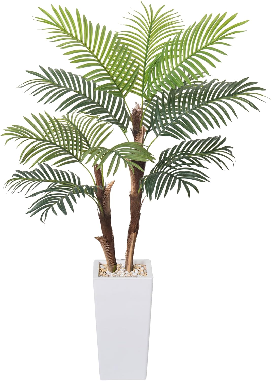 HAIHONG Artificial Palm Tree 5FT, Fake Tree with Realistic Fiber Trunks and White Tall Planter, Faux Tropical Areca Floor Plant in Pot, Artificial Silk Plant for Home Decor Office Living Room Decor